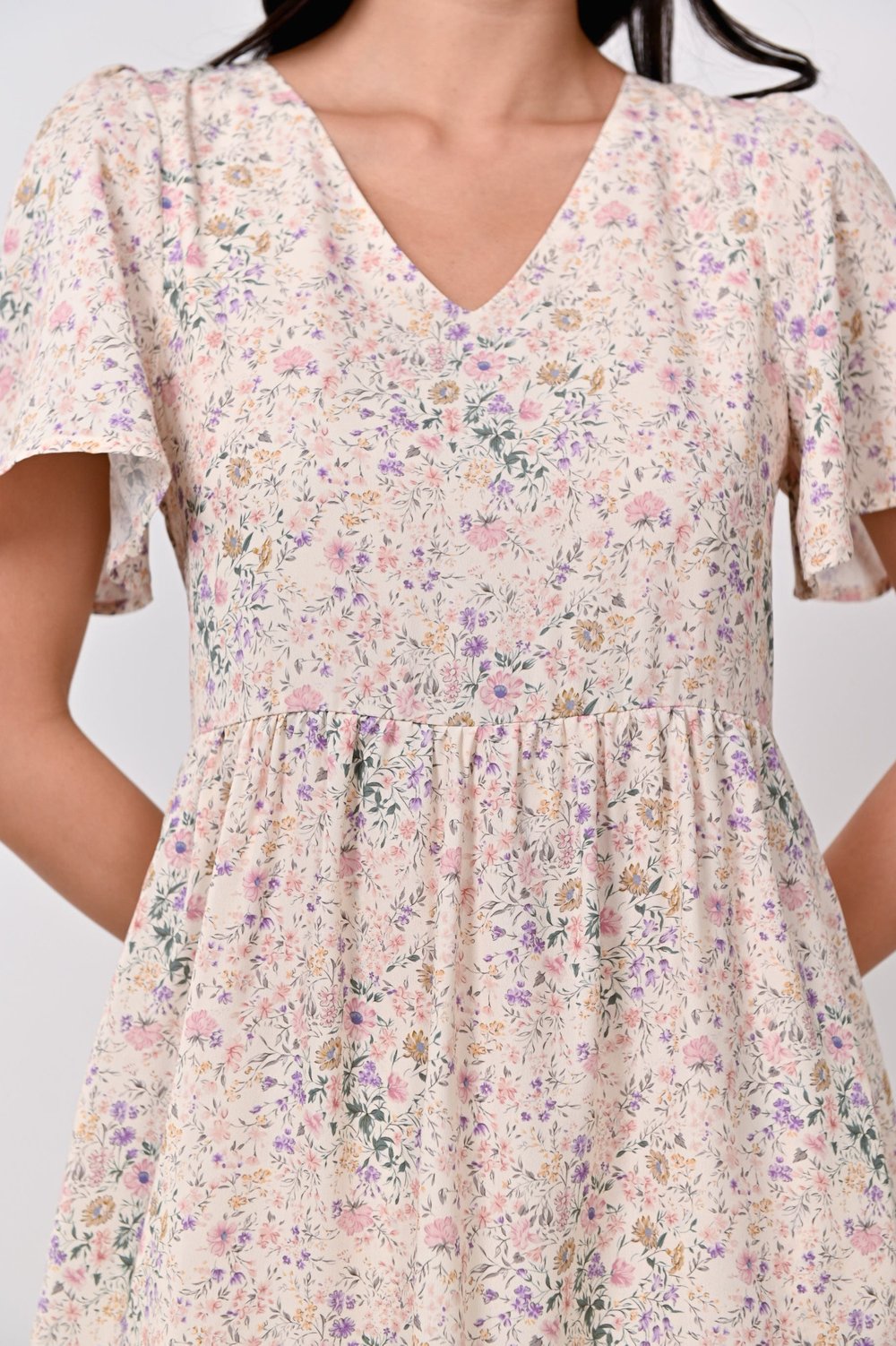 LORINDA FLORAL DRESS-ROMPER IN CREAM LORINDA FLORAL DRESS-ROMPER IN CREAM