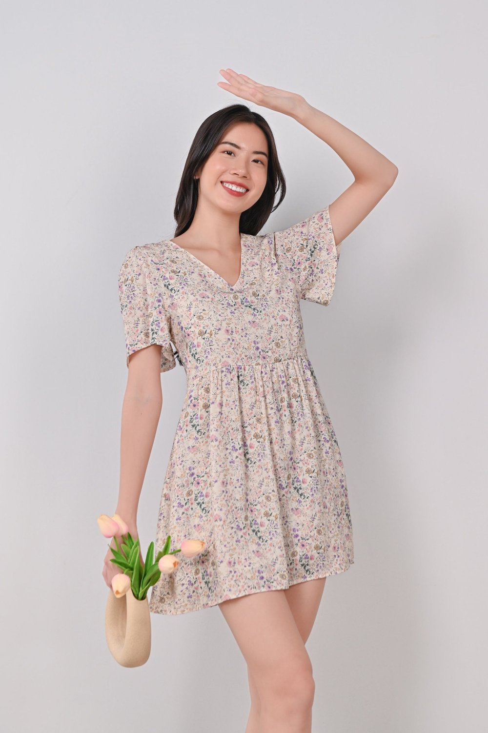 LORINDA FLORAL DRESS-ROMPER IN CREAM LORINDA FLORAL DRESS-ROMPER IN CREAM