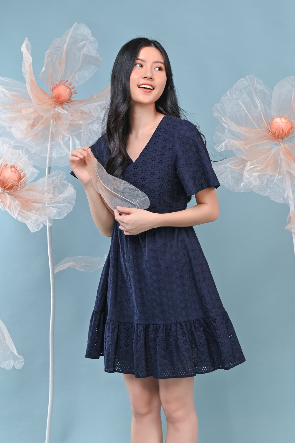 MIMI EYELET DRESS-ROMPER IN NAVY MIMI EYELET DRESS-ROMPER IN NAVY