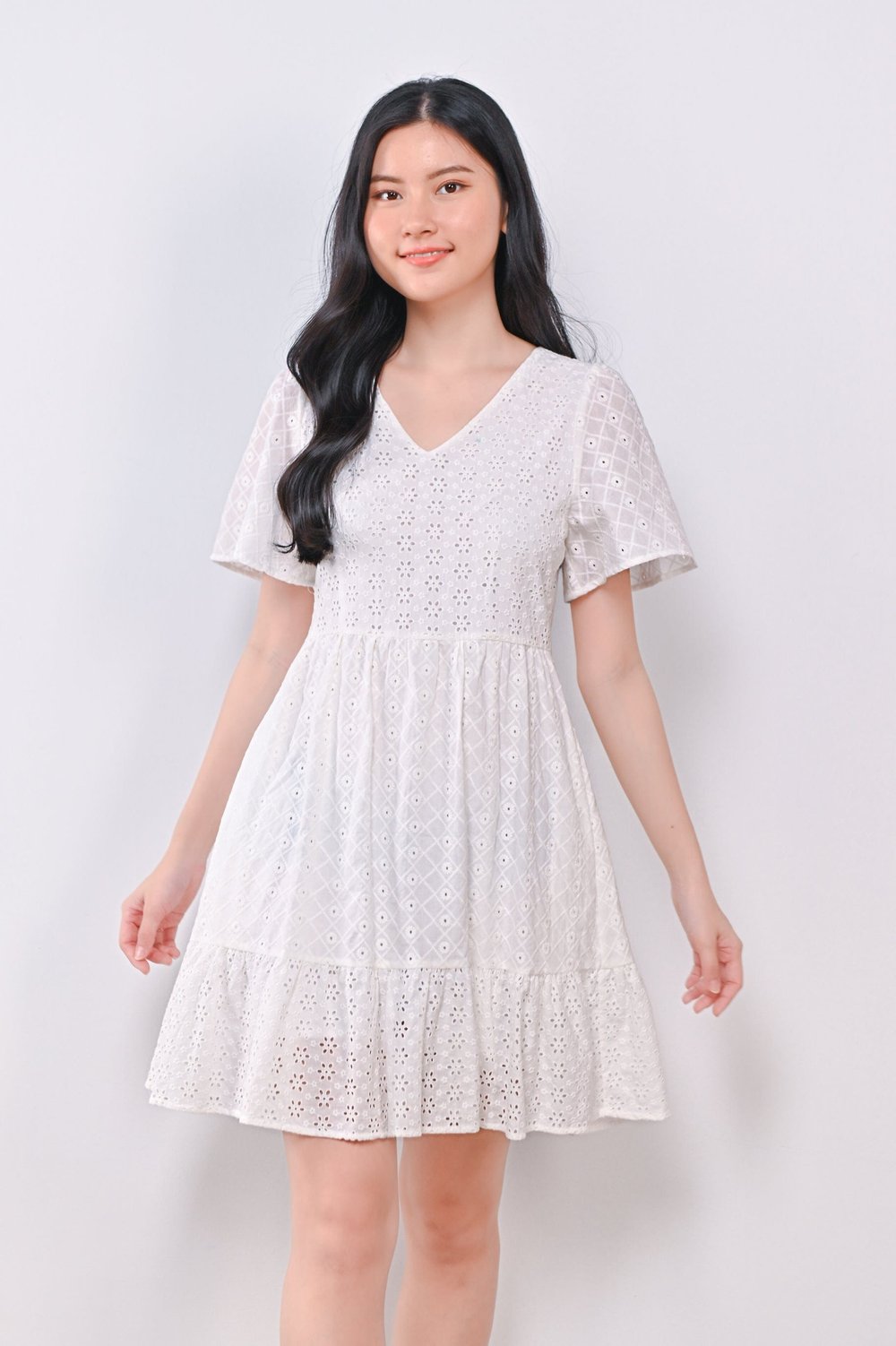 MIMI EYELET DRESS-ROMPER IN WHITE MIMI EYELET DRESS-ROMPER IN WHITE