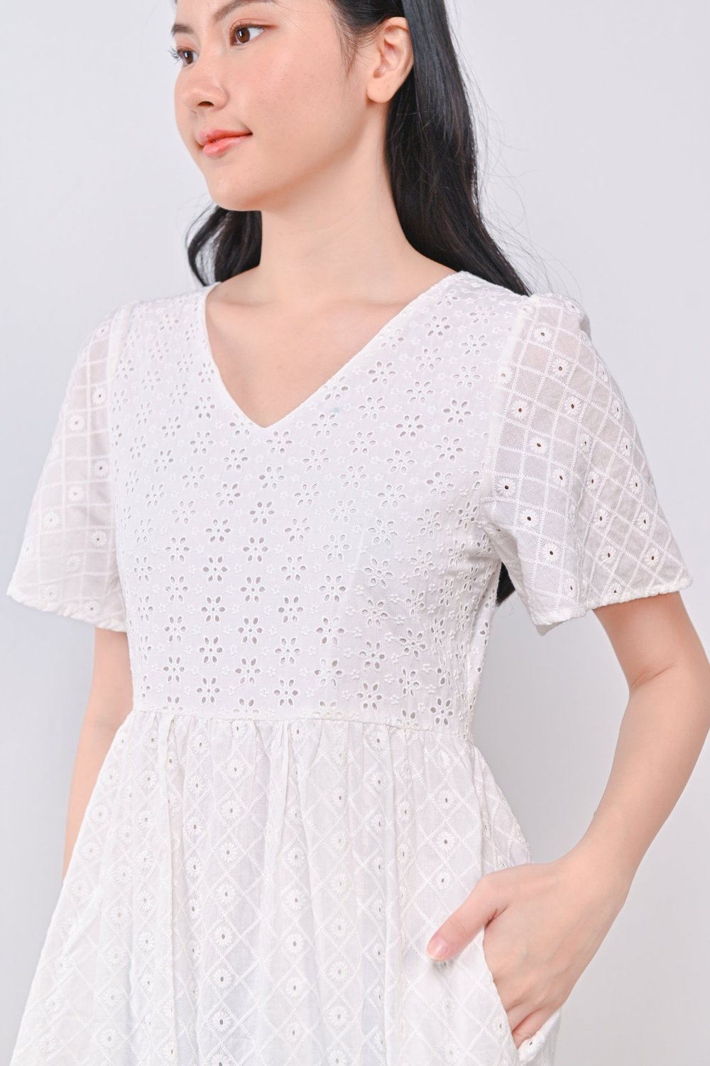 MIMI EYELET DRESS-ROMPER IN WHITE MIMI EYELET DRESS-ROMPER IN WHITE