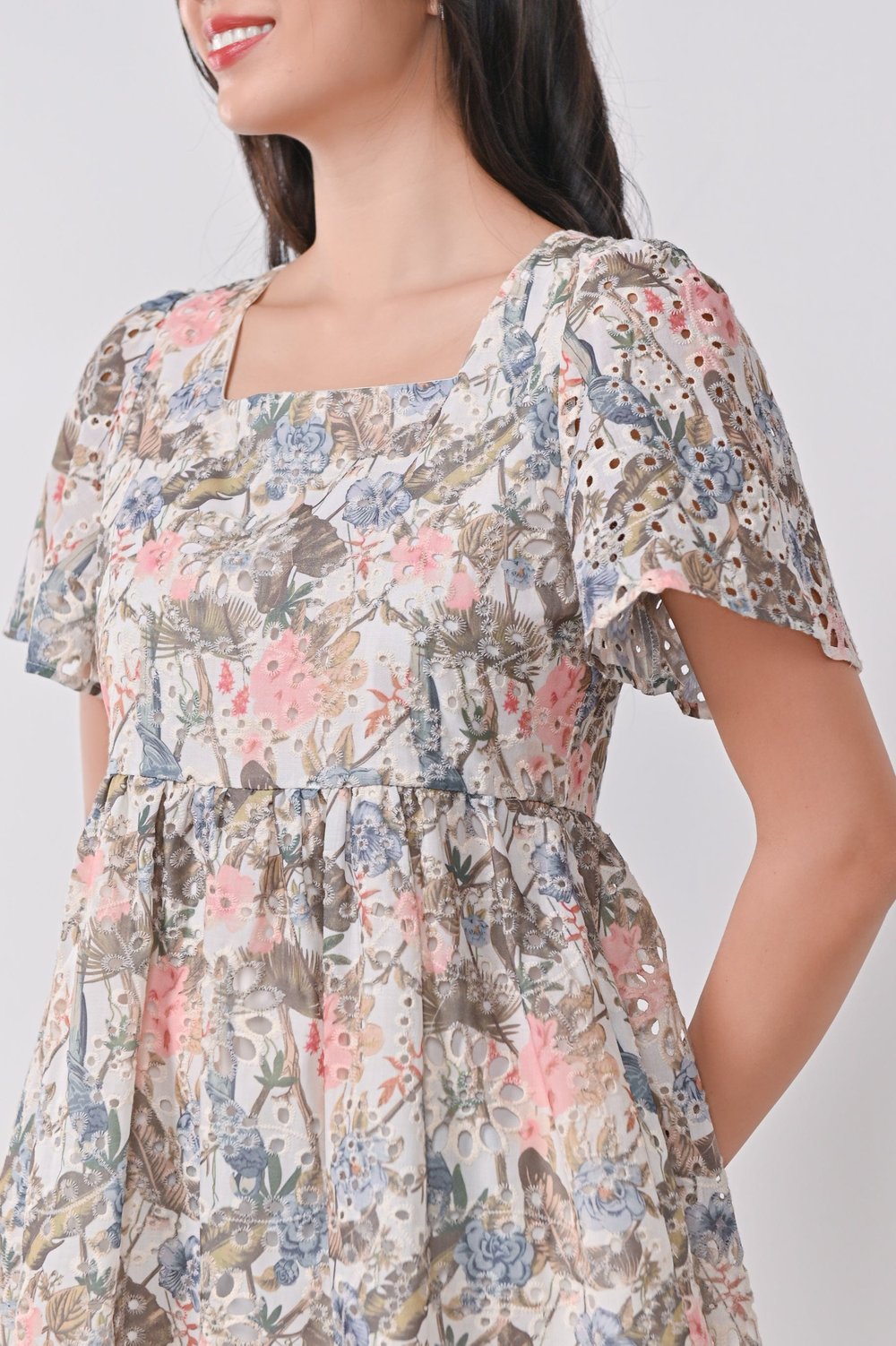 MIVIO EYELET SQUARE-NECK DRESS-ROMPER MIVIO EYELET SQUARE-NECK DRESS-ROMPER