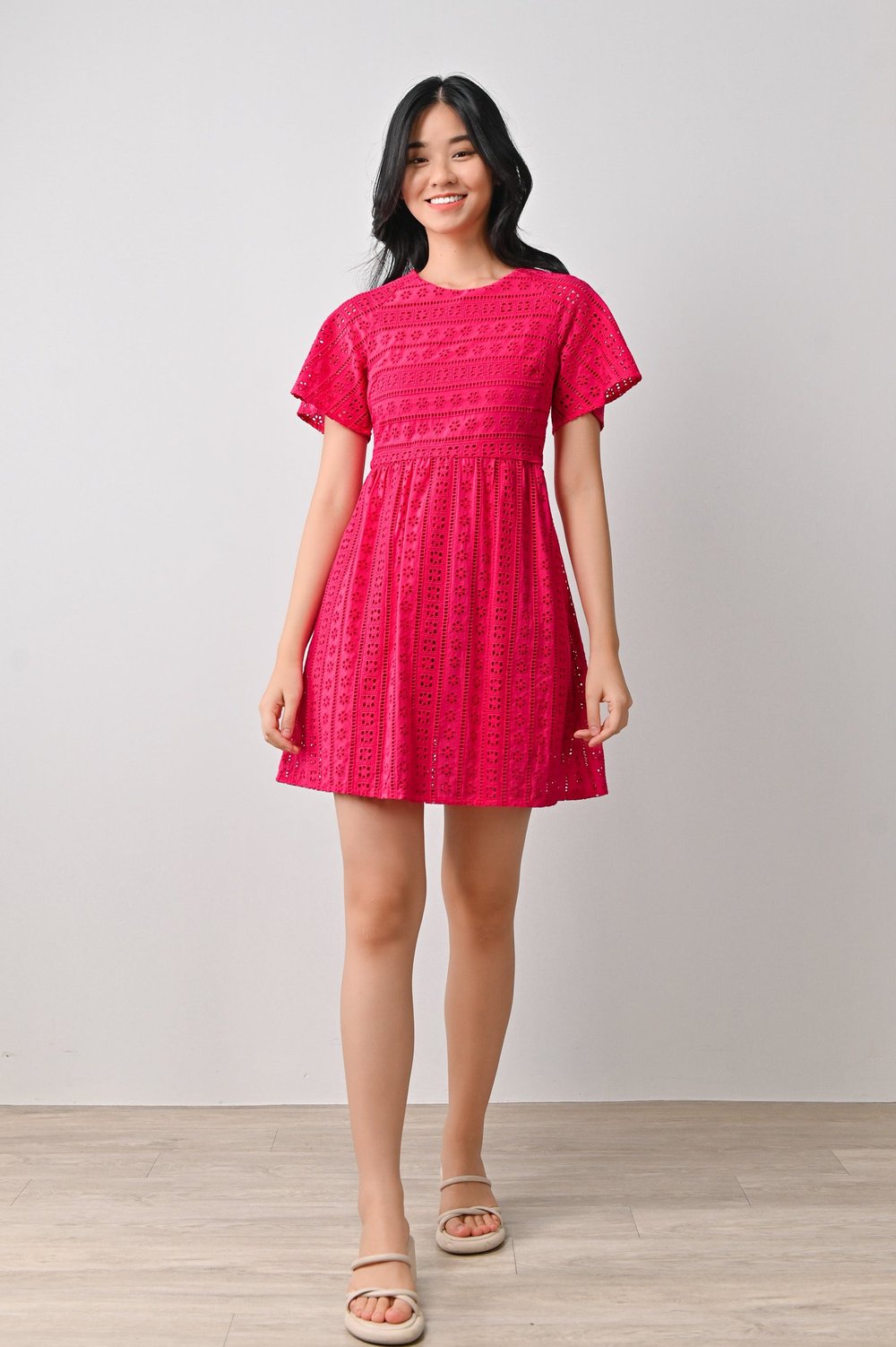OAKLEE EYELET DRESS-ROMPER IN PINK