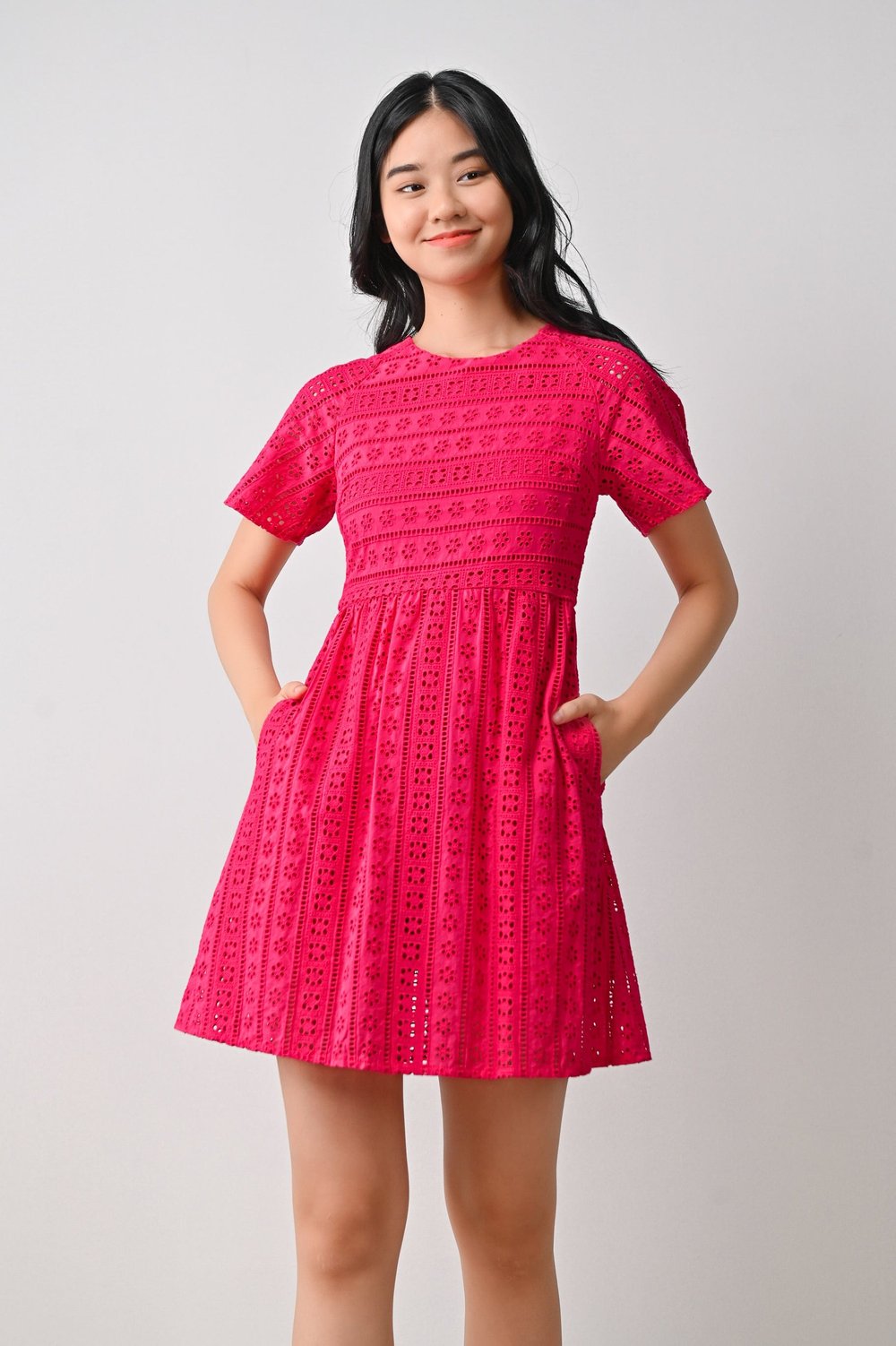 OAKLEE EYELET DRESS-ROMPER IN PINK
