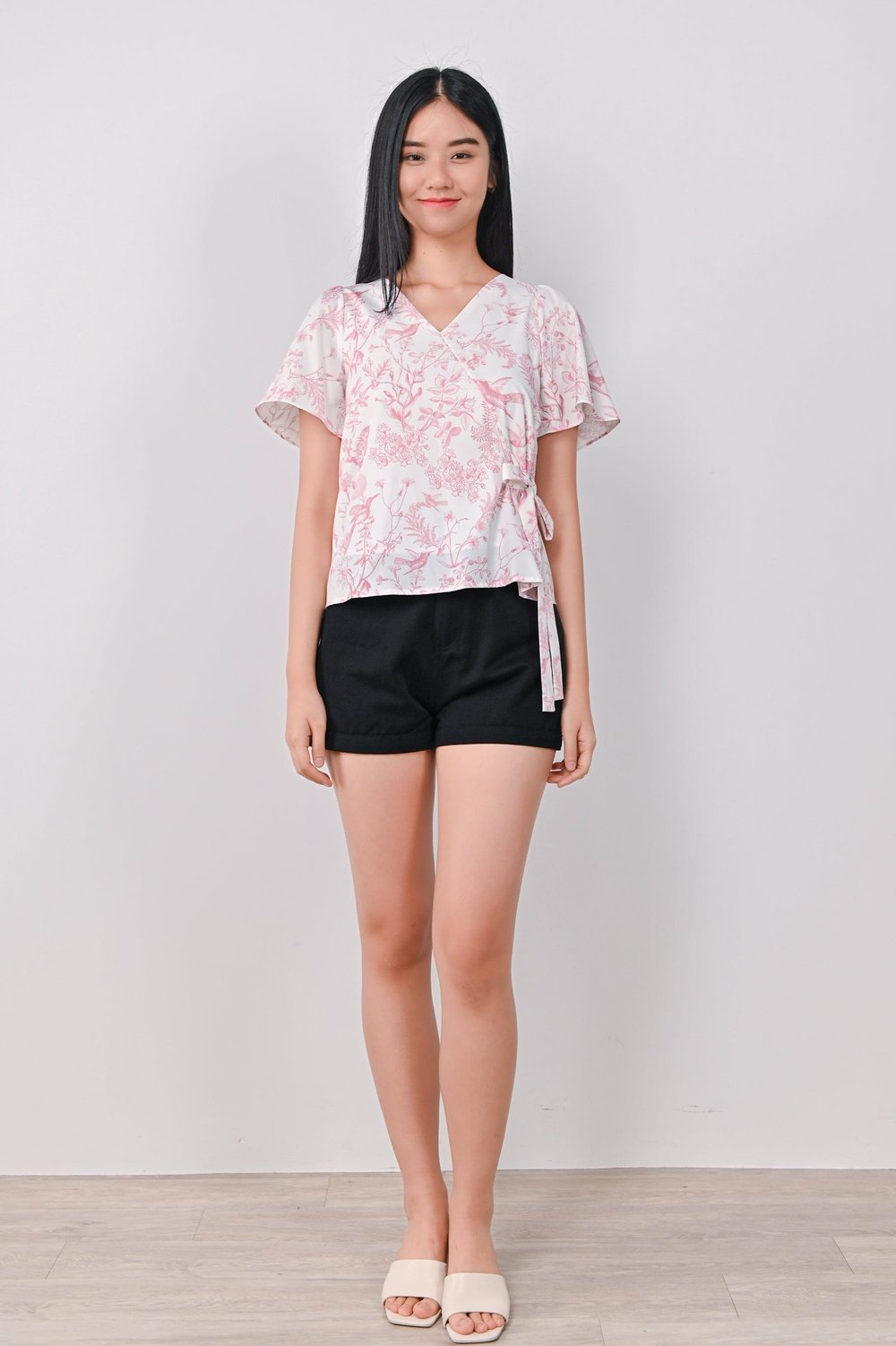 PINK HUMMINGBIRD FAUX-WRAP TOP PINK HUMMINGBIRD FAUX-WRAP TOP