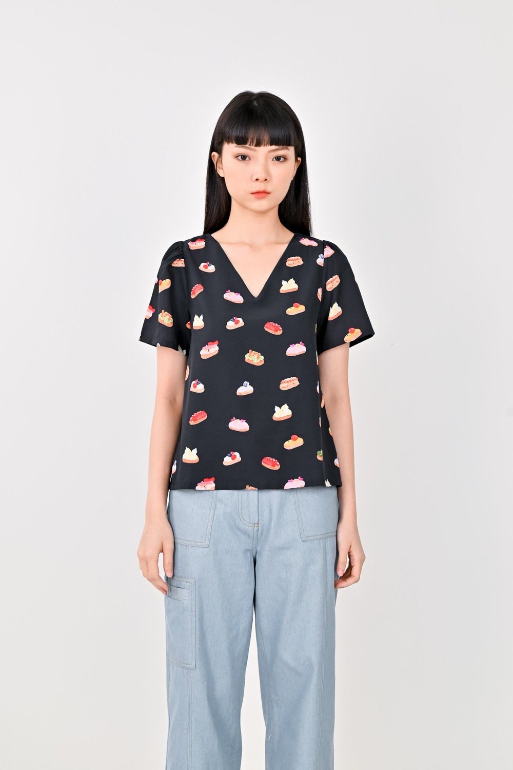 L'CLAIR X AWE SLEEVED TOP IN BLACK