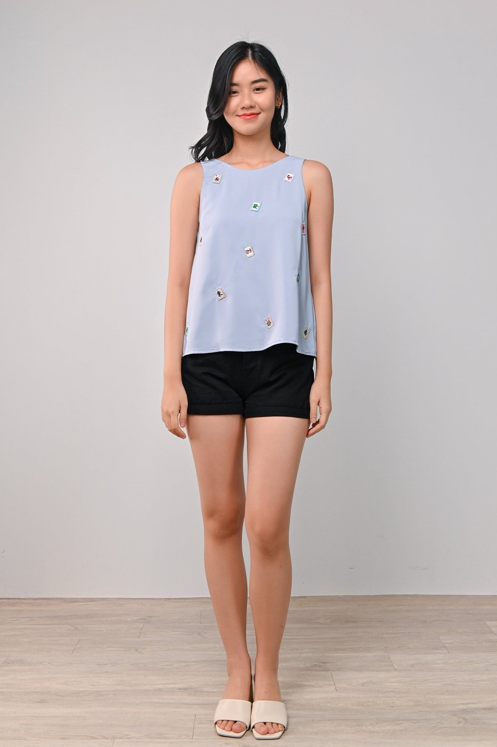 MAHJONG EMBROIDERY TWO-WAY TOP IN BLUE MAHJONG EMBROIDERY TWO-WAY TOP IN BLUE