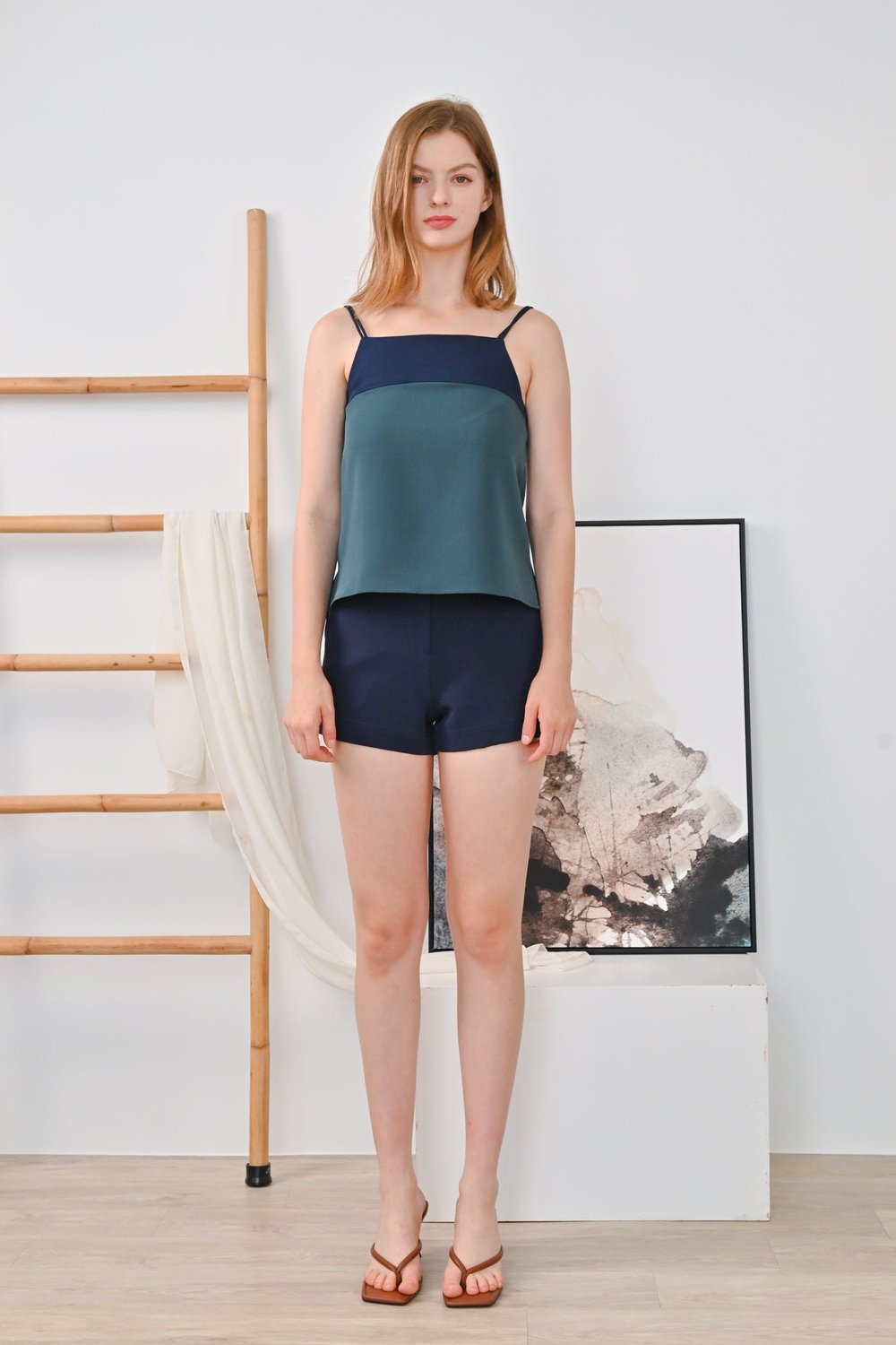 MICHAL COLOUR BLOCK TOP IN NAVY/FOREST