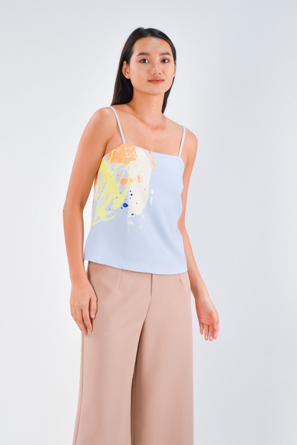 PAINT SPAG TOP IN LIGHT BLUE