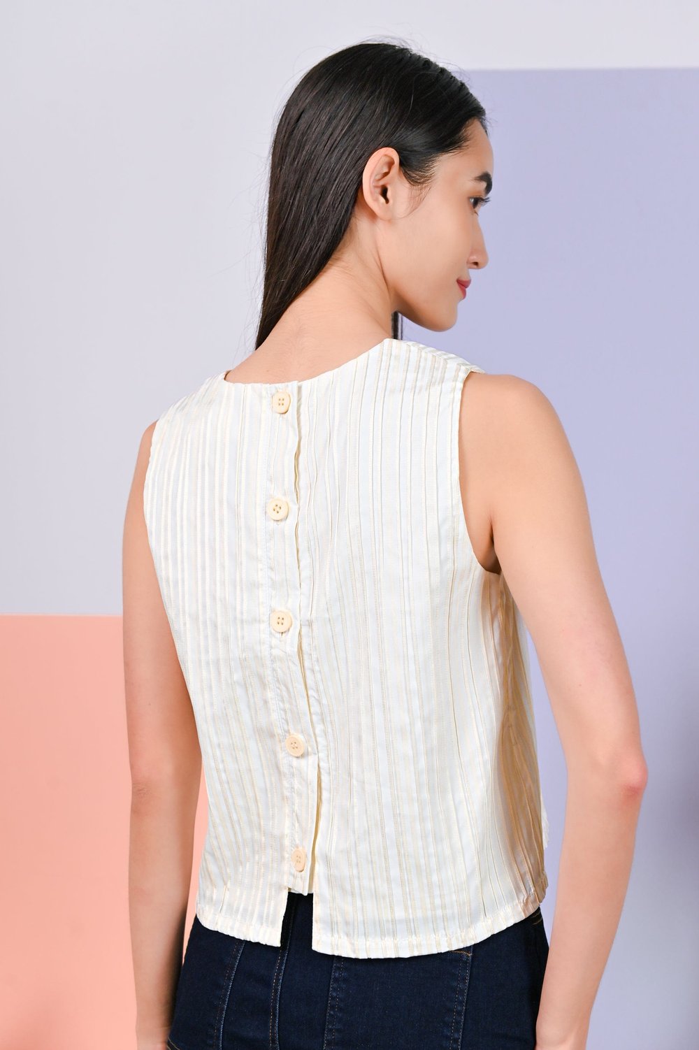 PREITA STRIPE BUTTON TOP IN CREAM