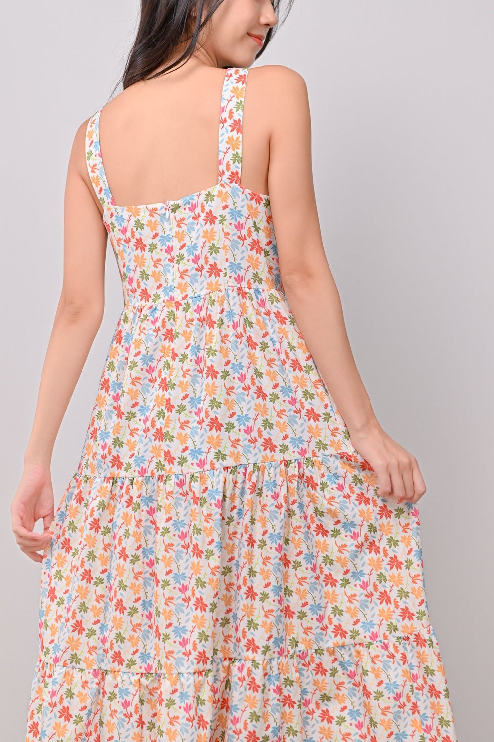 ATHOL LEAVES THICK-STRAP TIERED DRESS