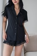 ESME Lace Sleeved 2Pcs Set Sleepwear (Dusk Black)