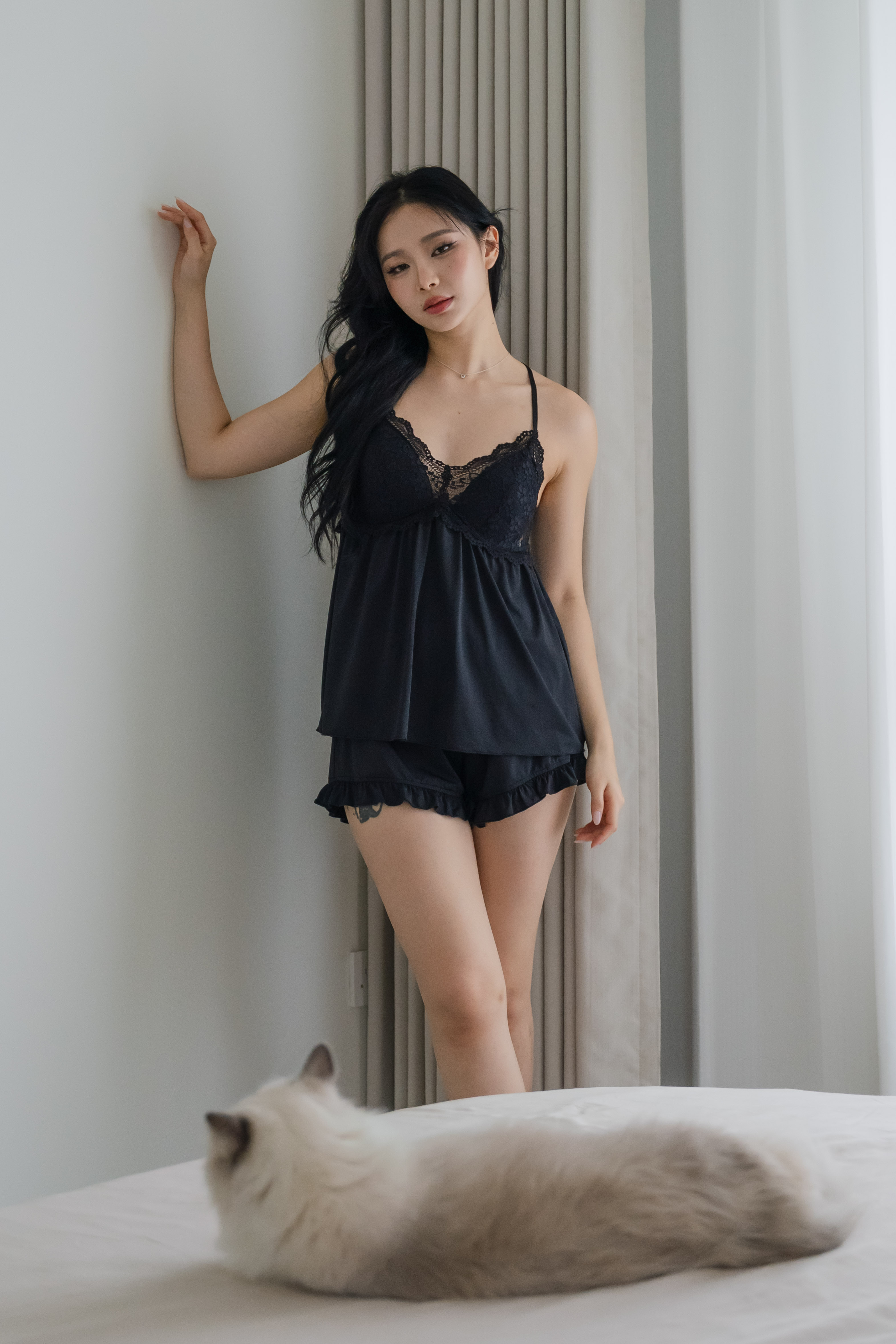ARIA Laced Bustier 2 Pcs Set Sleepwear (Dusk Black)