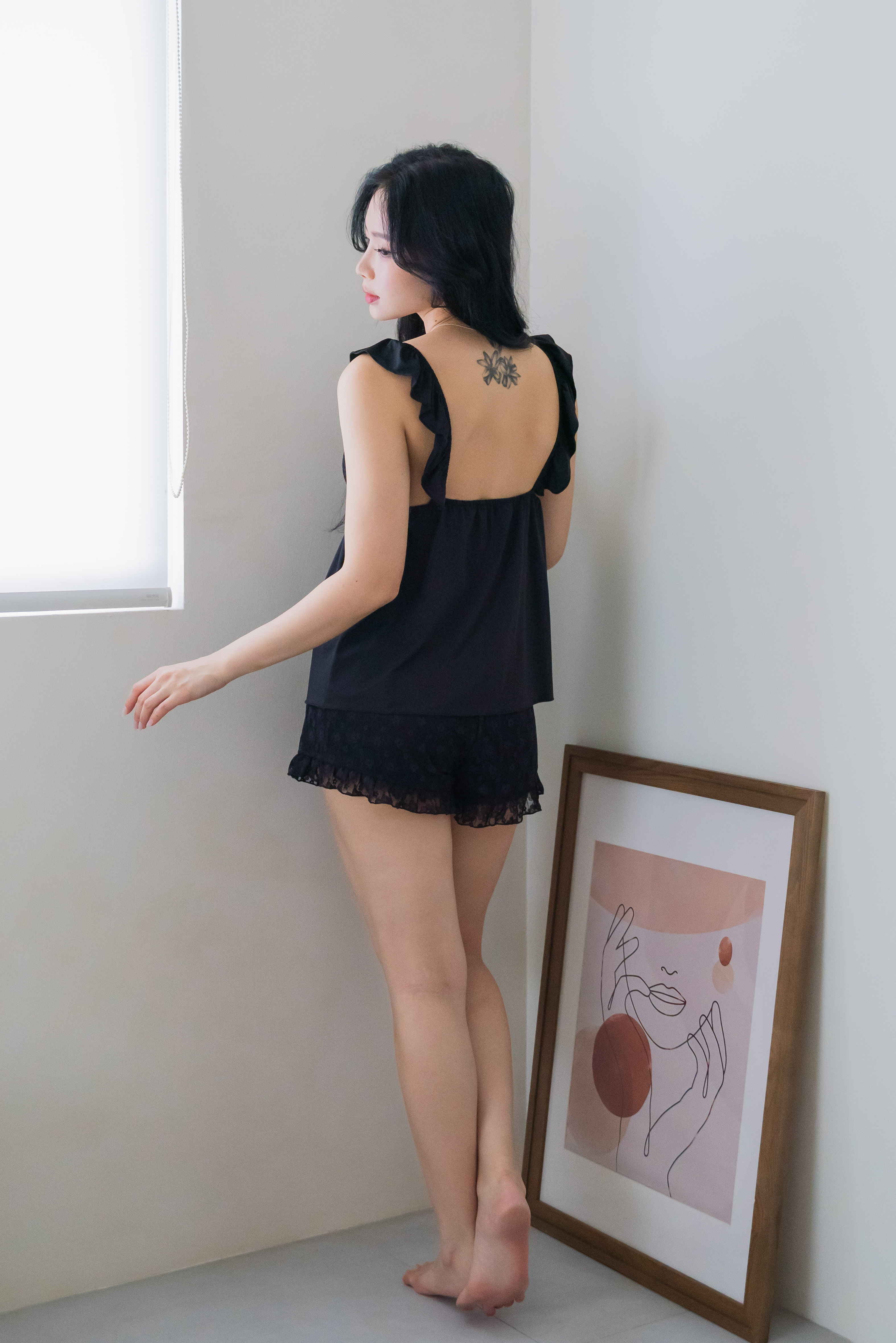 CASSIA Flutter Sleeve 2 Pcs Set Sleepwear (Dusk Black)