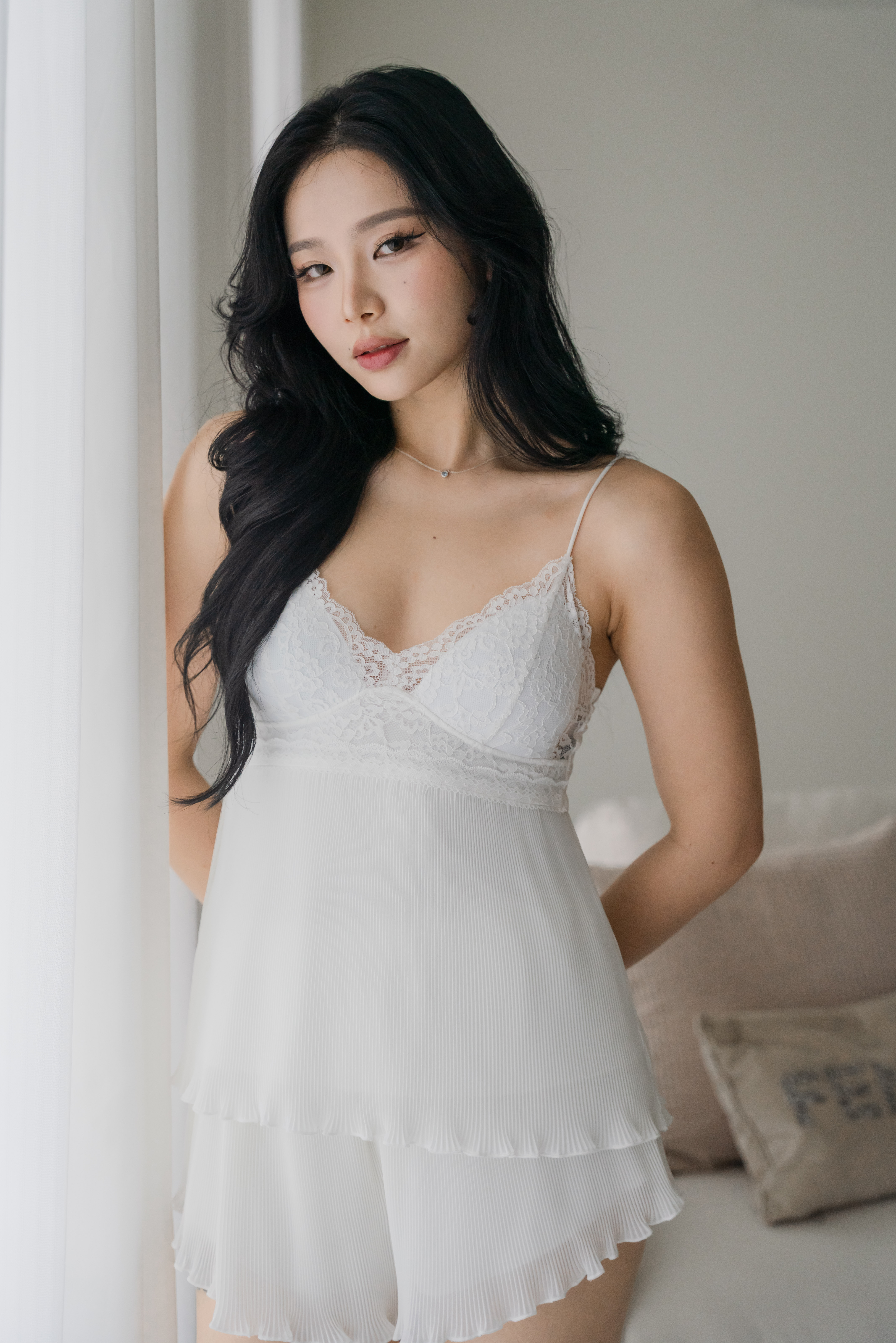 DAHLIA Pleated 2 Pcs Set Sleepwear (Cloud White)