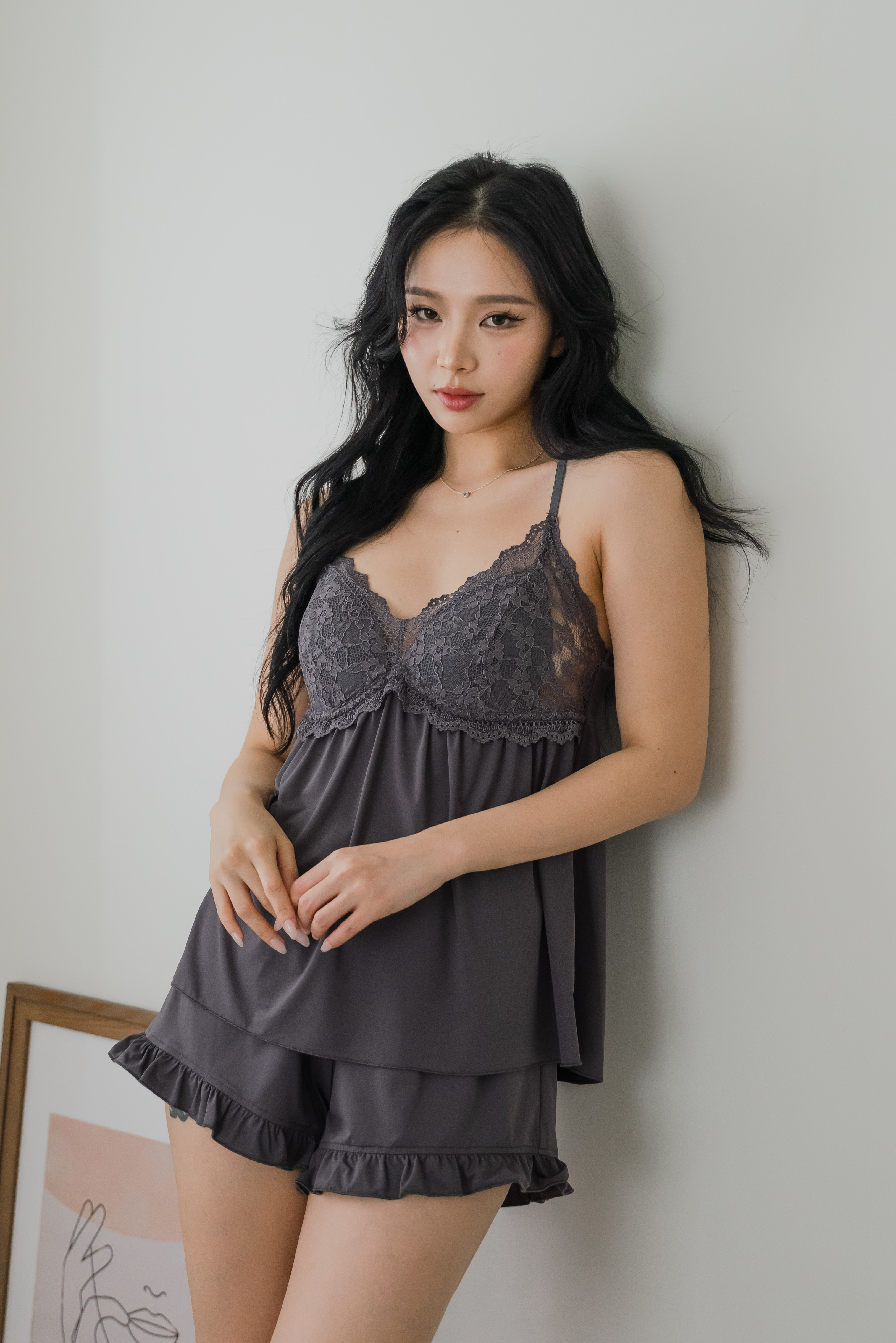 ARIA Laced Bustier 2 Pcs Set Sleepwear (Stone Grey)