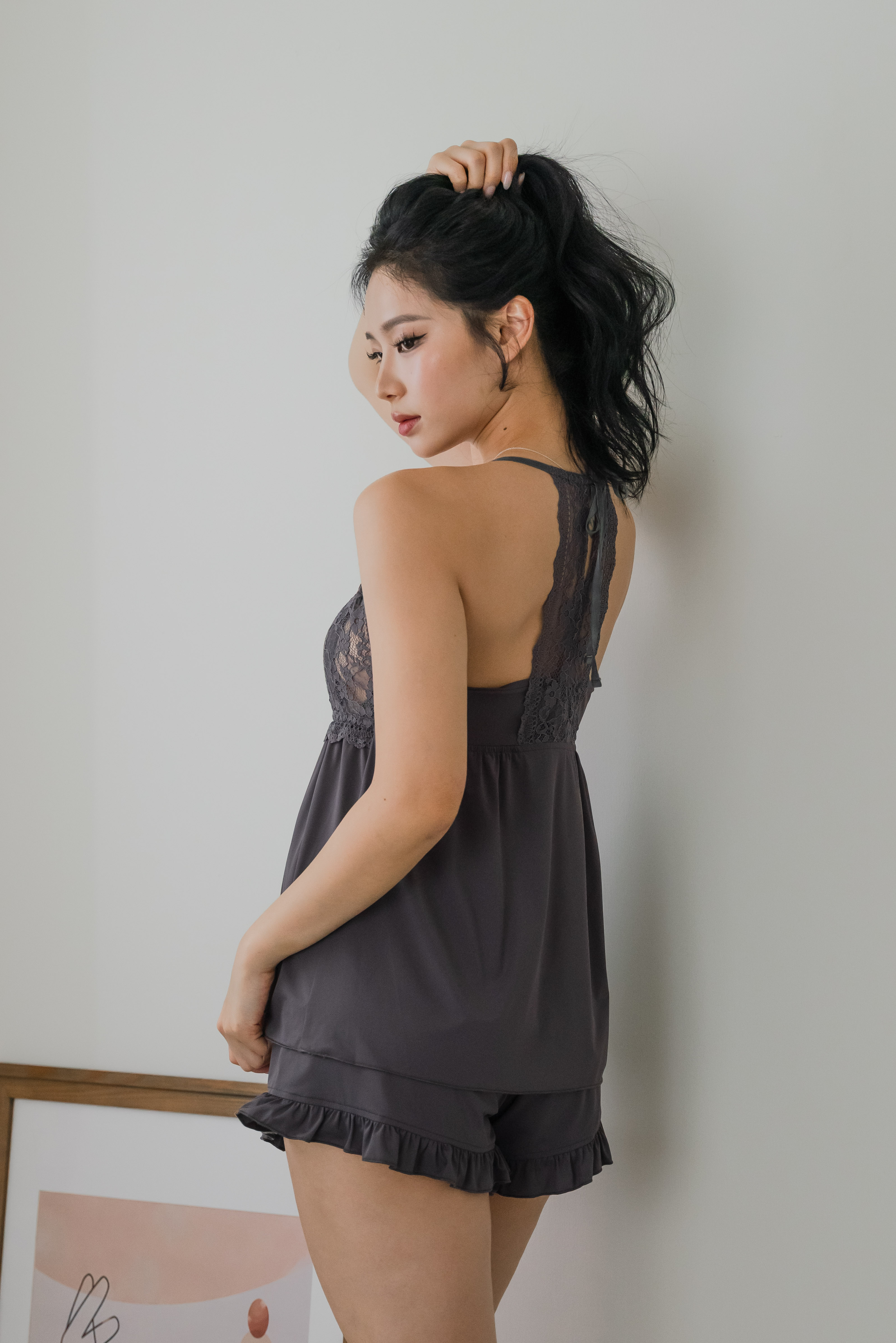 ARIA Laced Bustier 2 Pcs Set Sleepwear (Stone Grey)