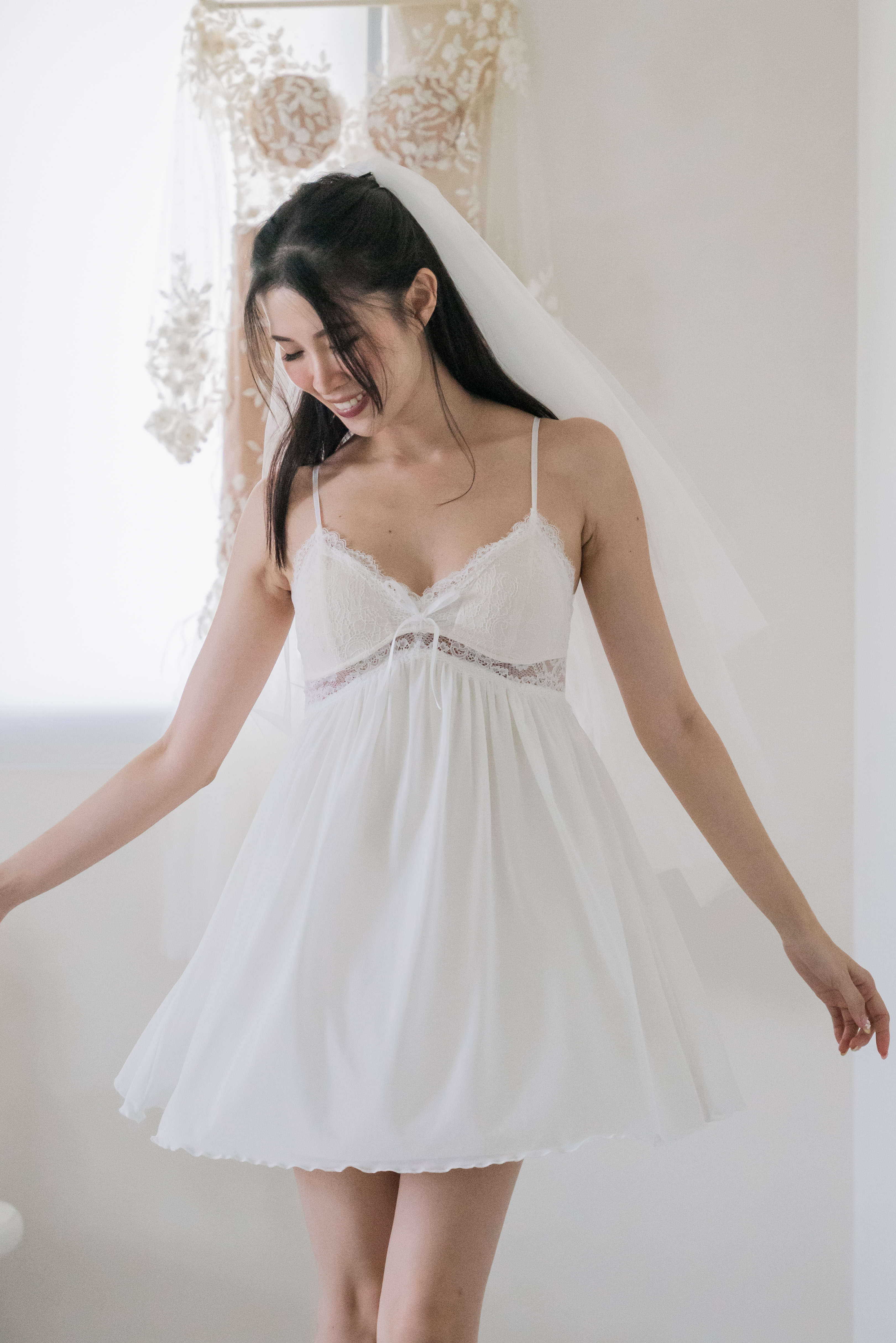 AURORA Laced Bustier Slip Dress (Ivory White)