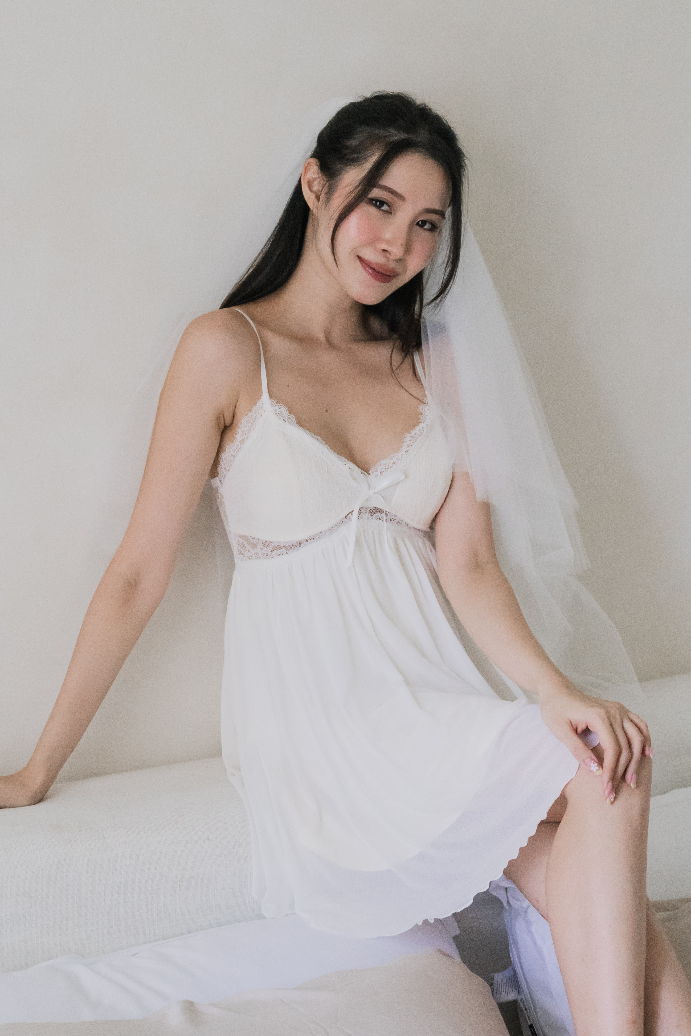 AURORA Laced Bustier Slip Dress (Ivory White)