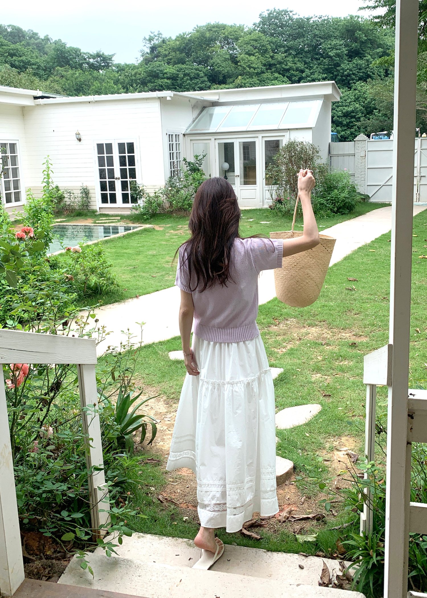 Lacey Flare Long Skirt in White