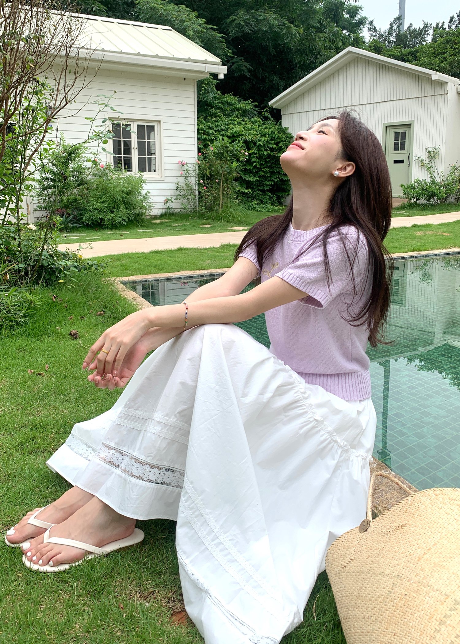 Lacey Flare Long Skirt in White