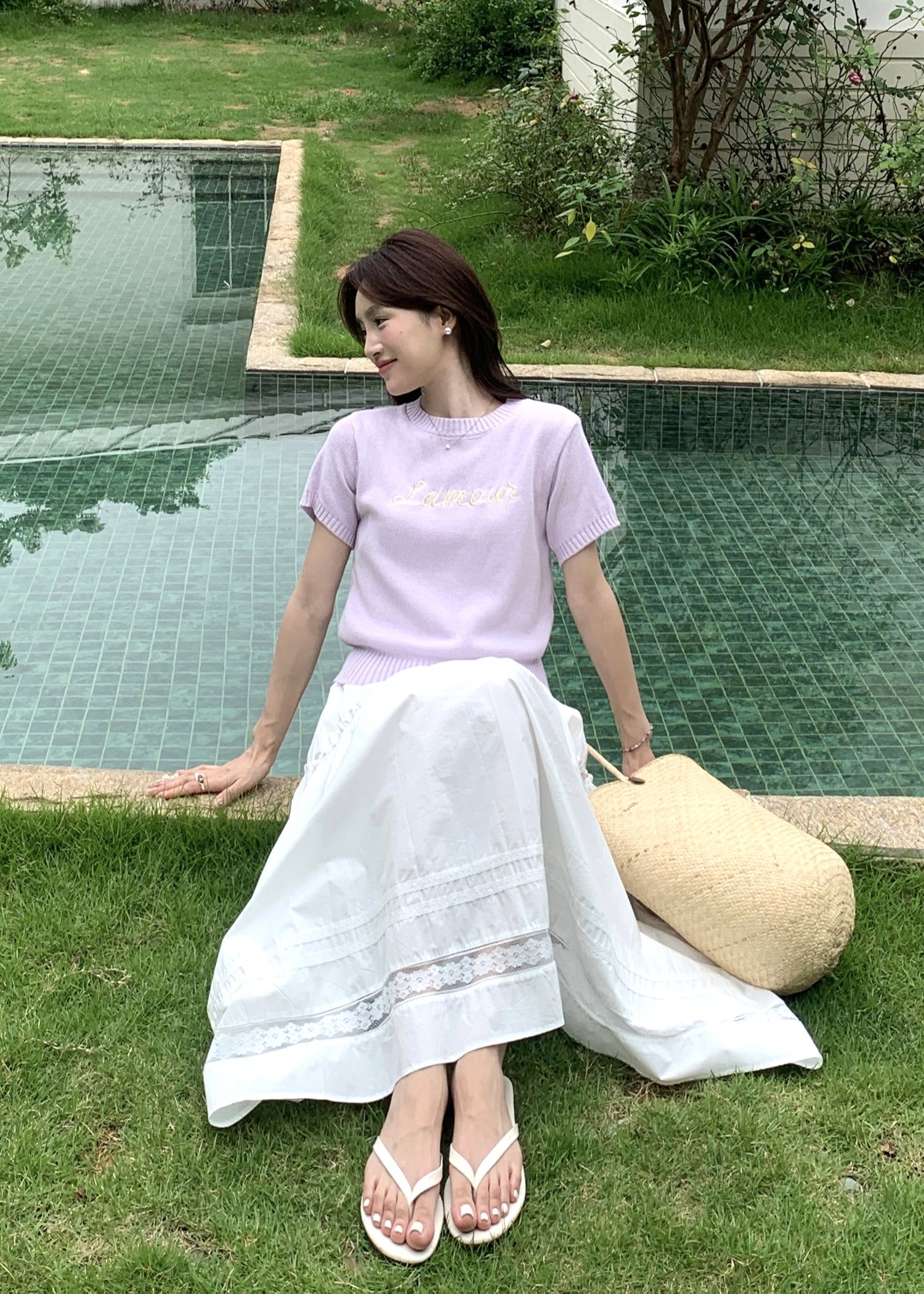 Lacey Flare Long Skirt in White