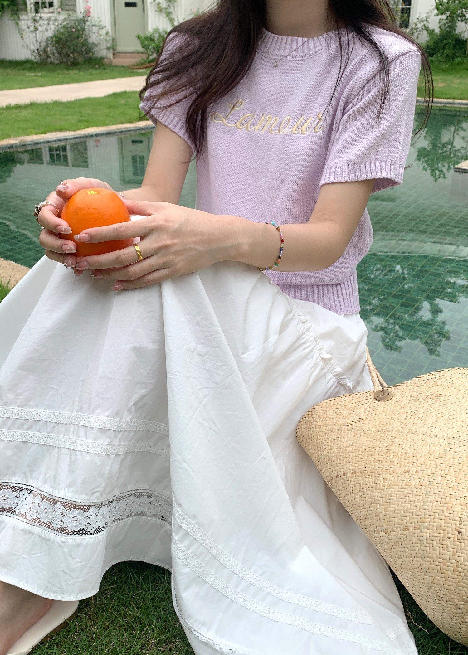 Lacey Flare Long Skirt in White