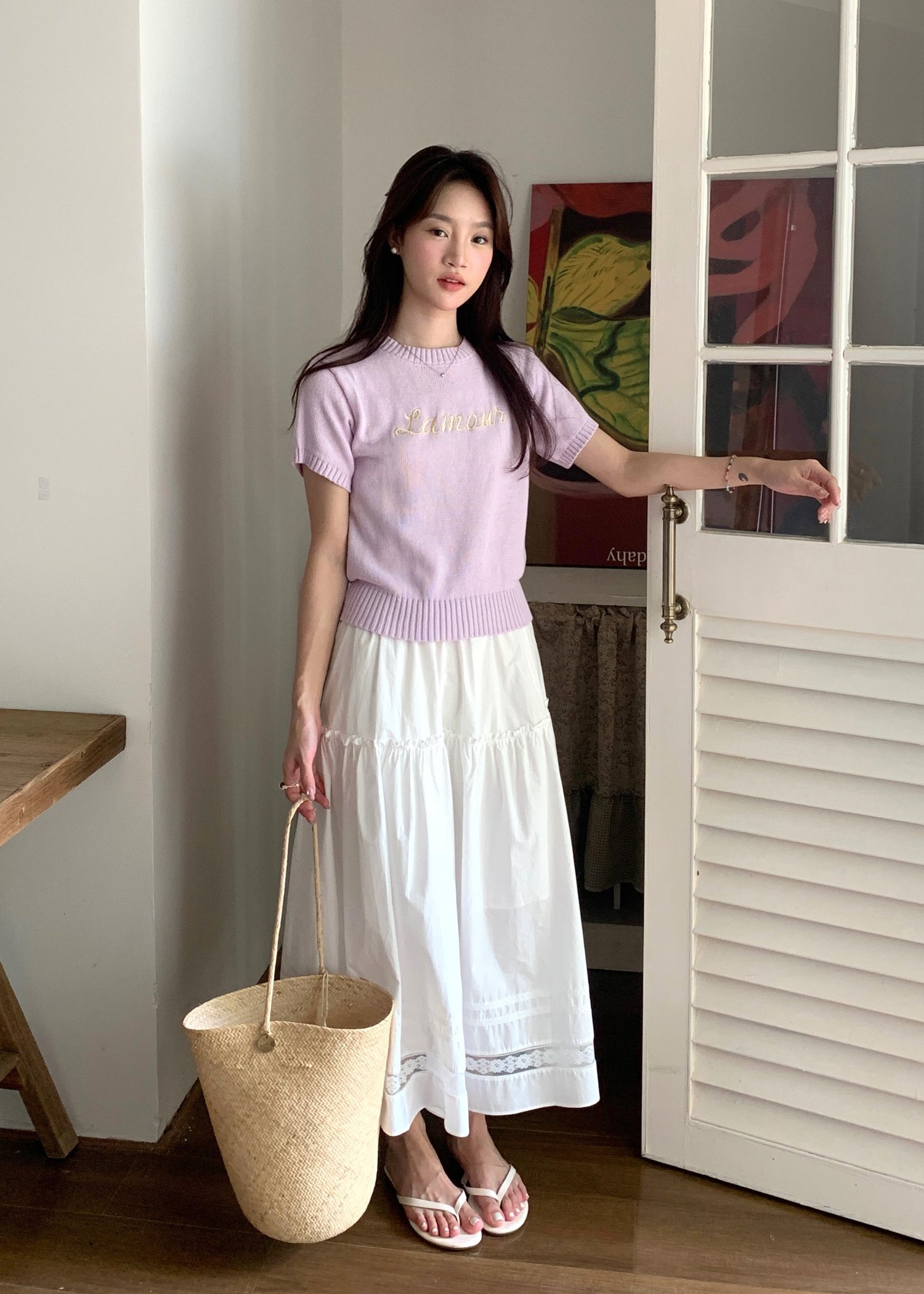 Lacey Flare Long Skirt in White