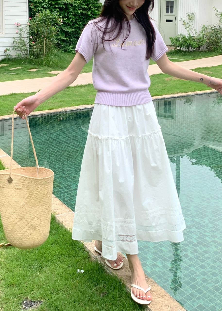 Lacey Flare Long Skirt in White