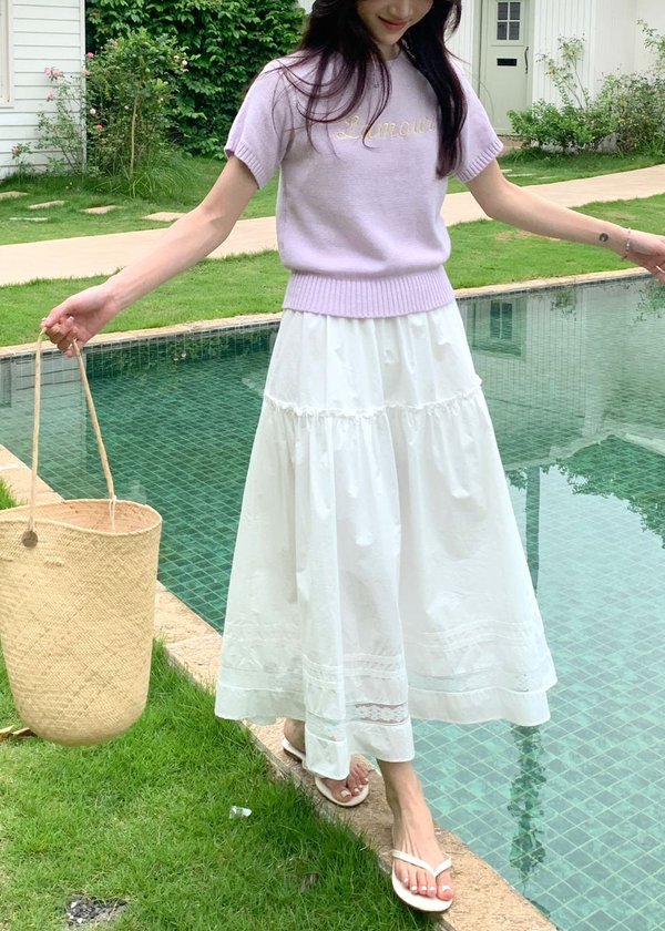 Lacey Flare Long Skirt in White