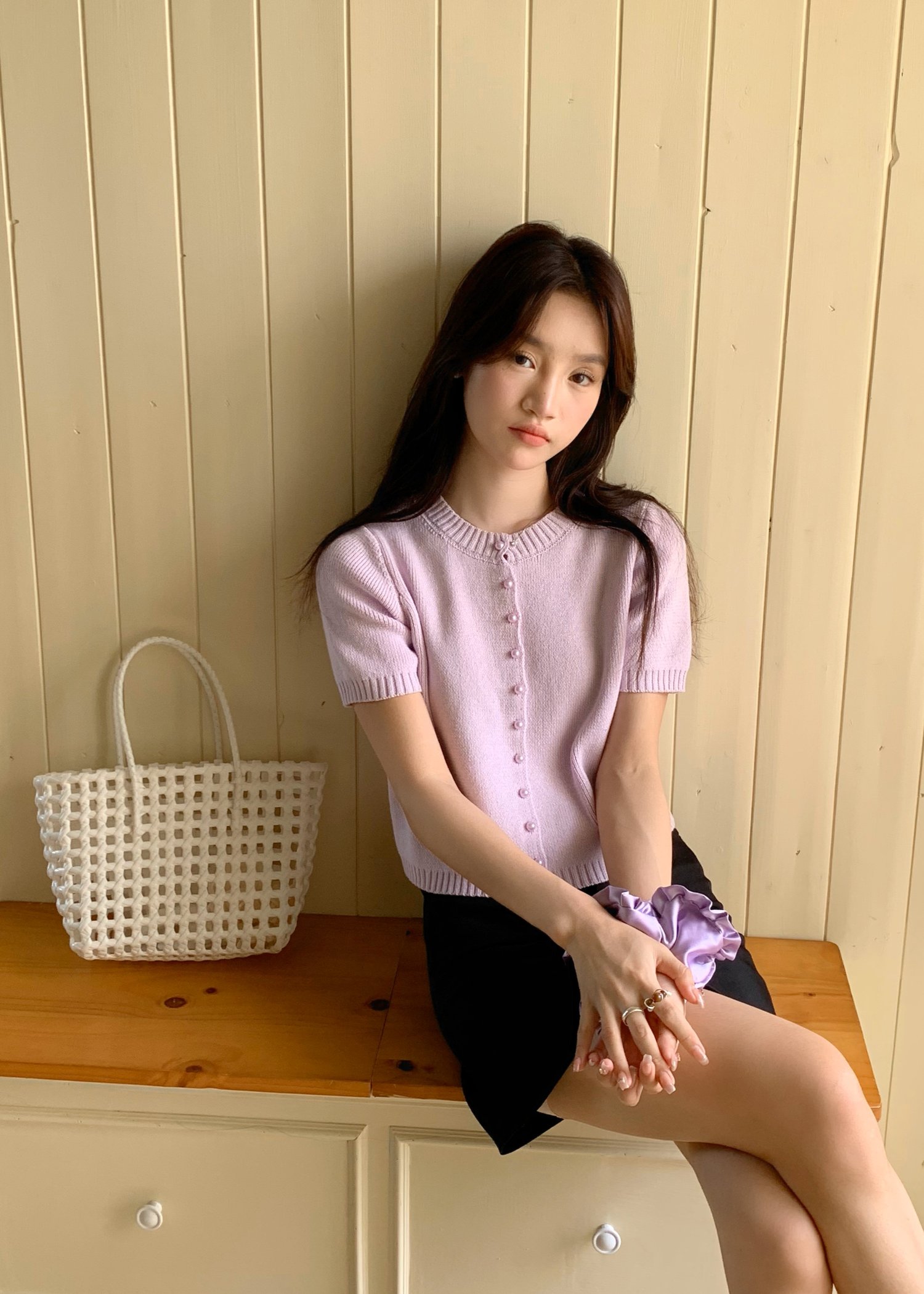 (DEFECT) Pearl Buttoned Knit Top in Yam