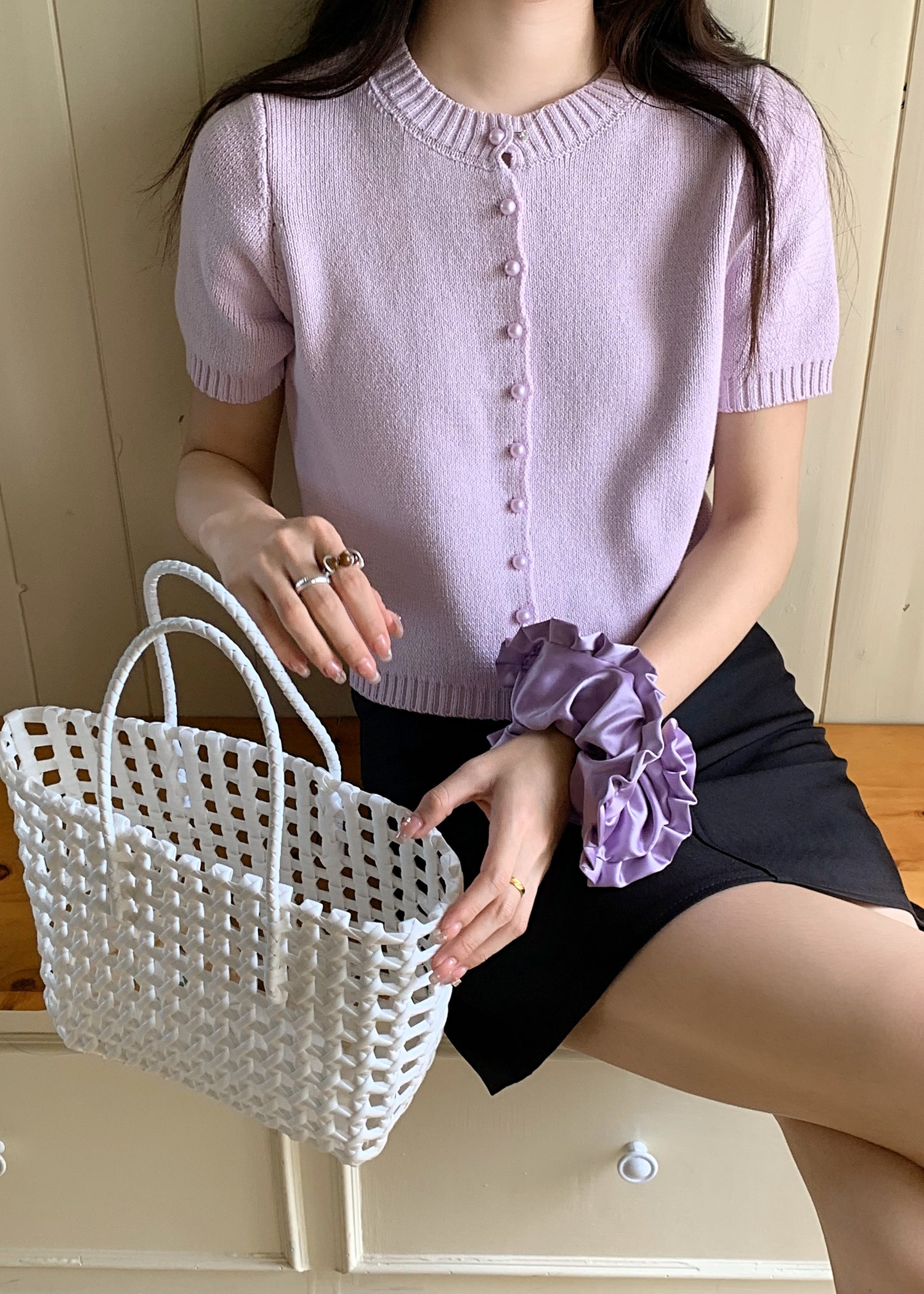 (DEFECT) Pearl Buttoned Knit Top in Yam