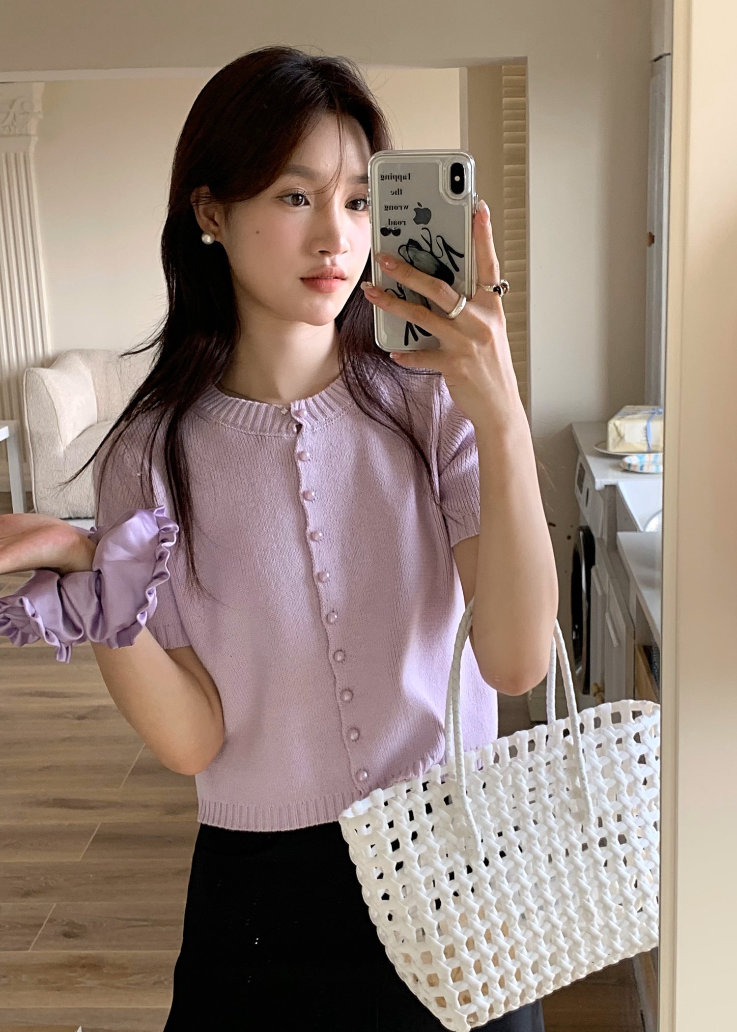 (DEFECT) Pearl Buttoned Knit Top in Yam