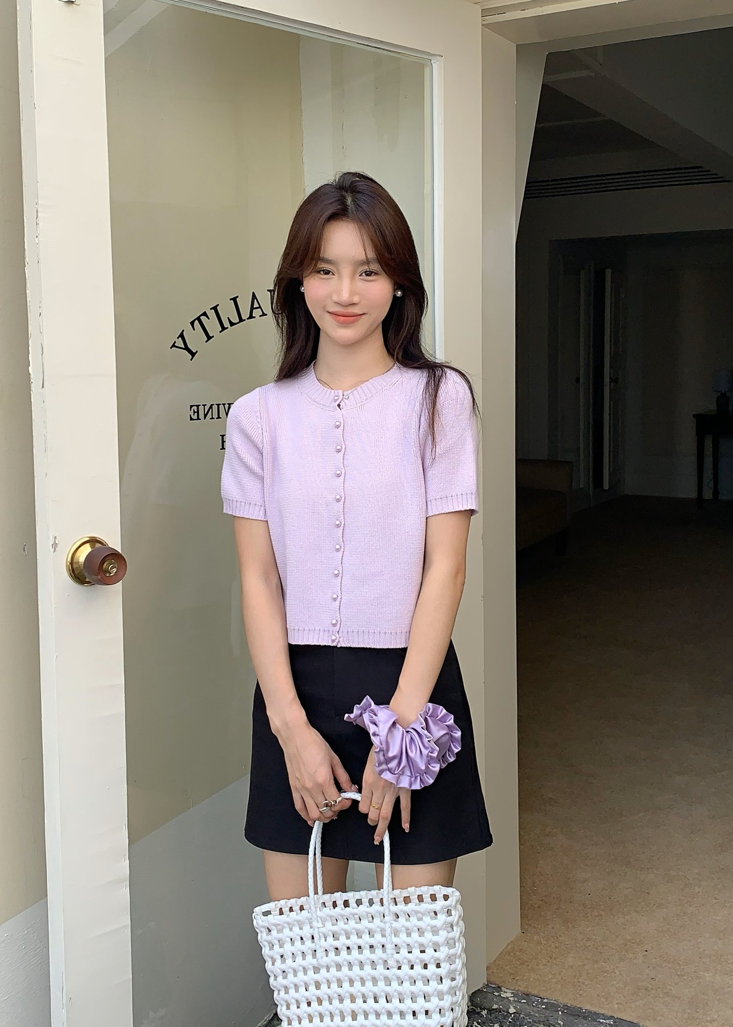 (DEFECT) Pearl Buttoned Knit Top in Yam