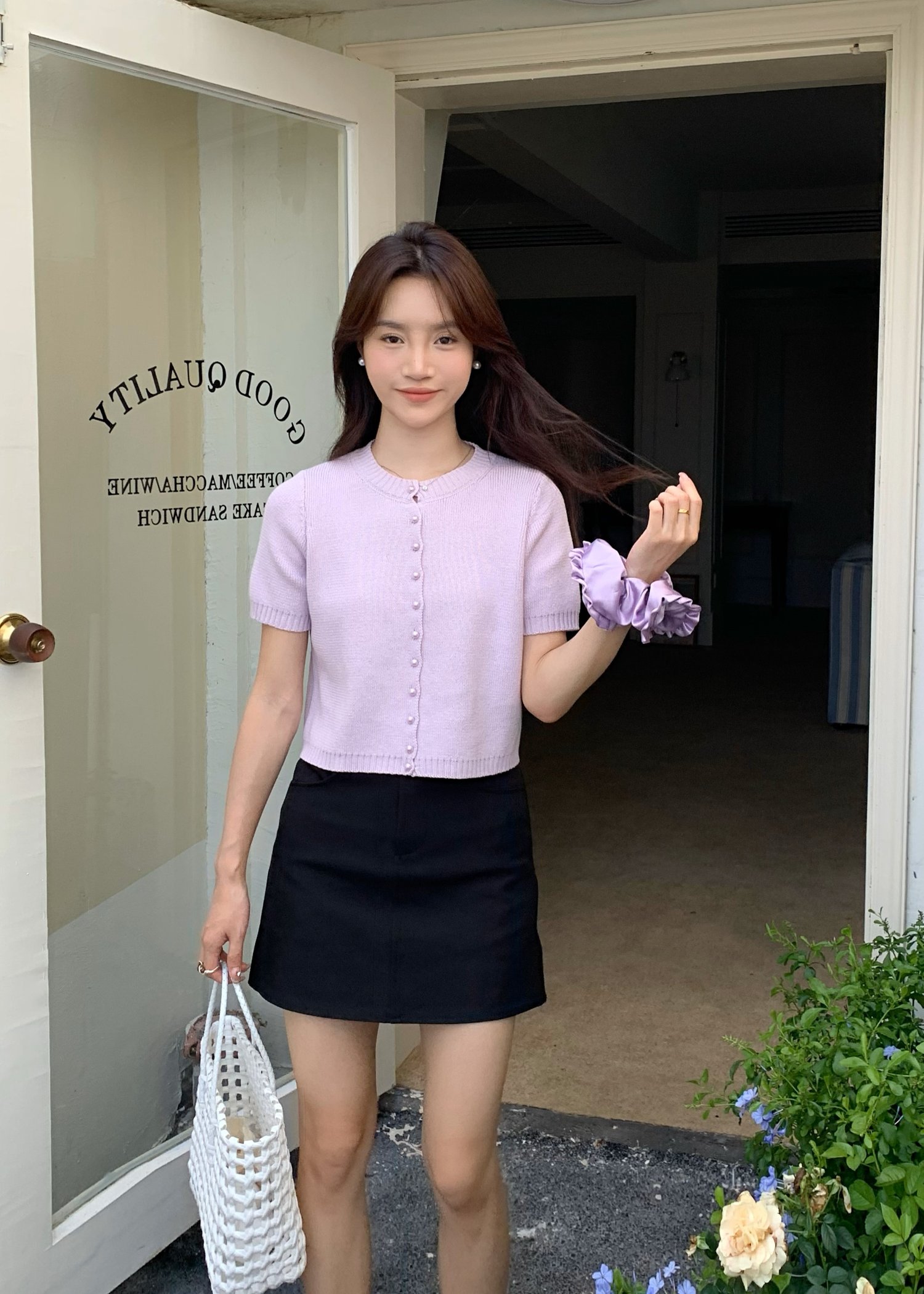 (DEFECT) Pearl Buttoned Knit Top in Yam