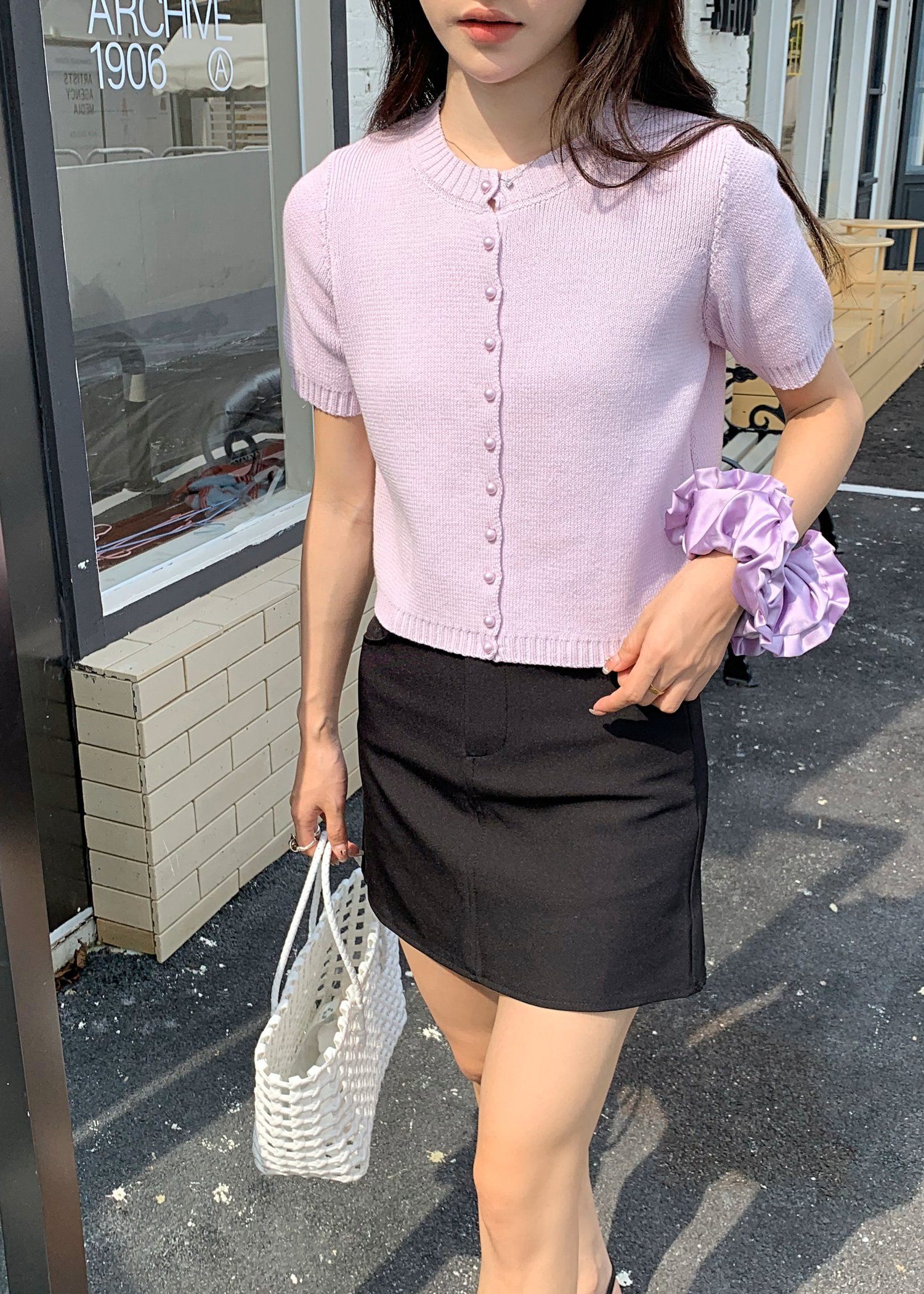(DEFECT) Pearl Buttoned Knit Top in Yam