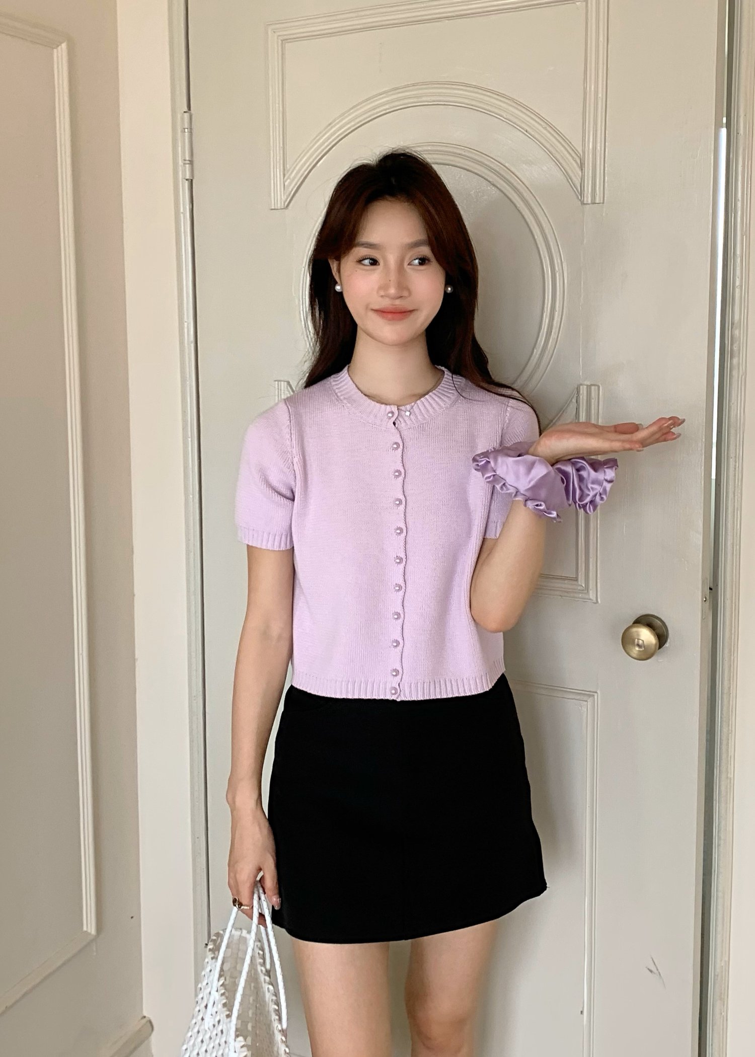 (DEFECT) Pearl Buttoned Knit Top in Yam