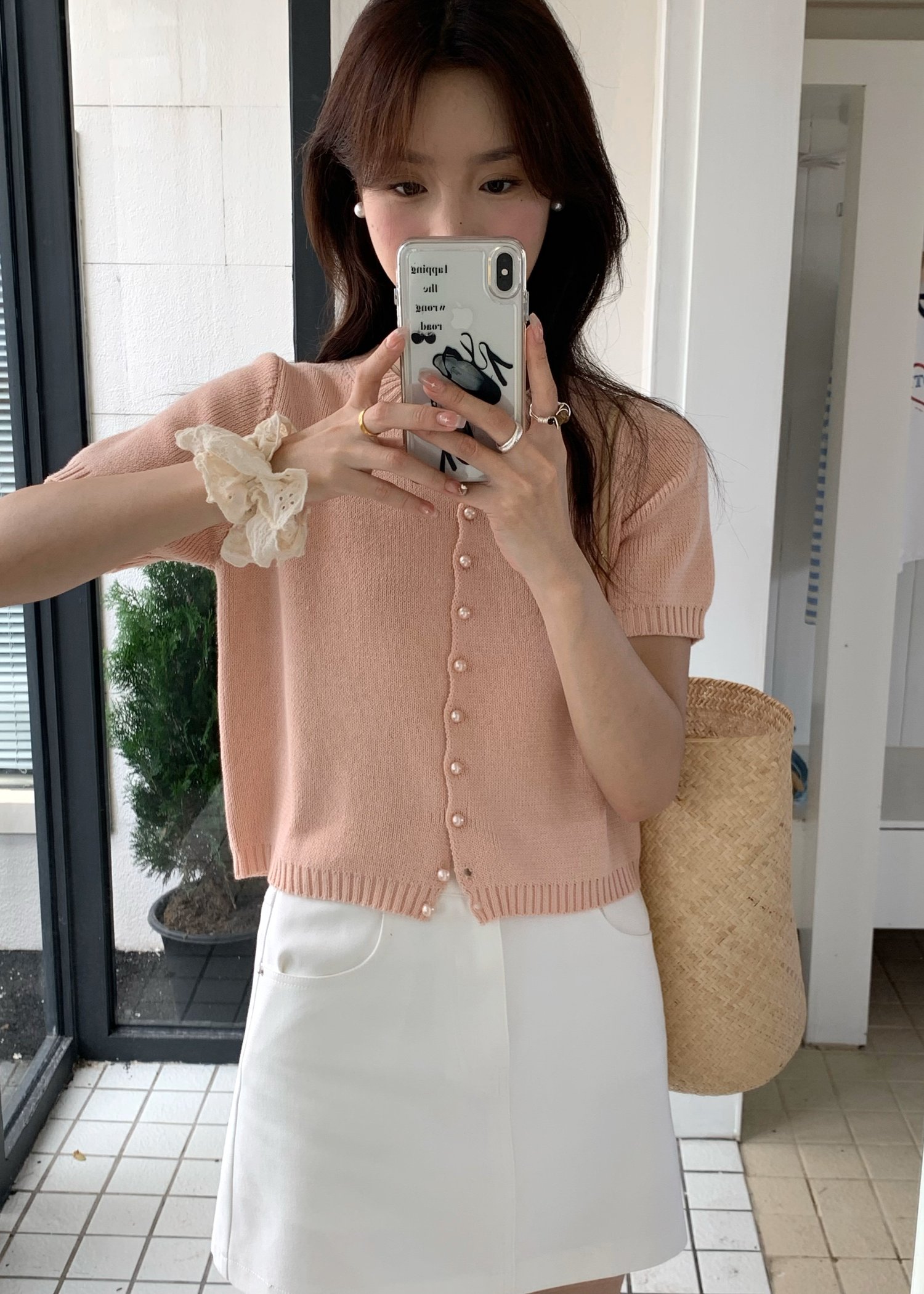 (DEFECT) Pearl Buttoned Knit Top in Peach