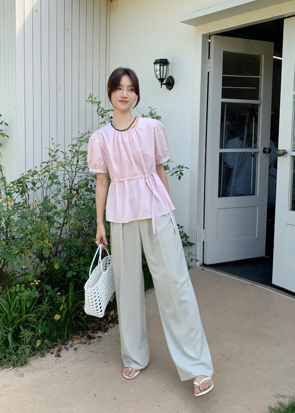 Pearl Buttoned Knit Top in Peach