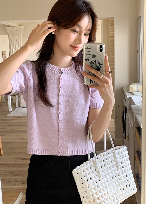 Pearl Buttoned Knit Top in Yam