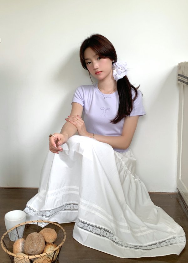 Lacey Flare Long Skirt in White