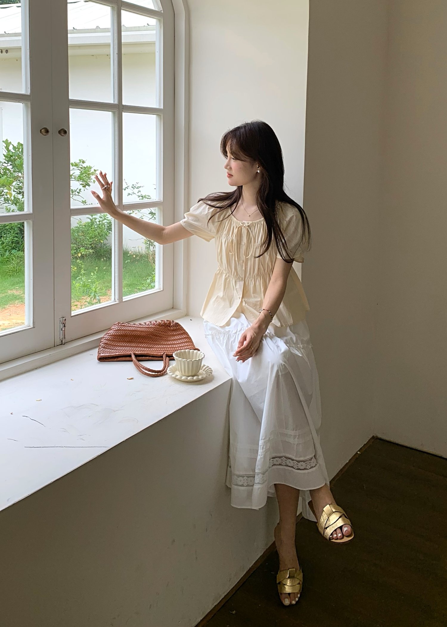Lacey Flare Long Skirt in White