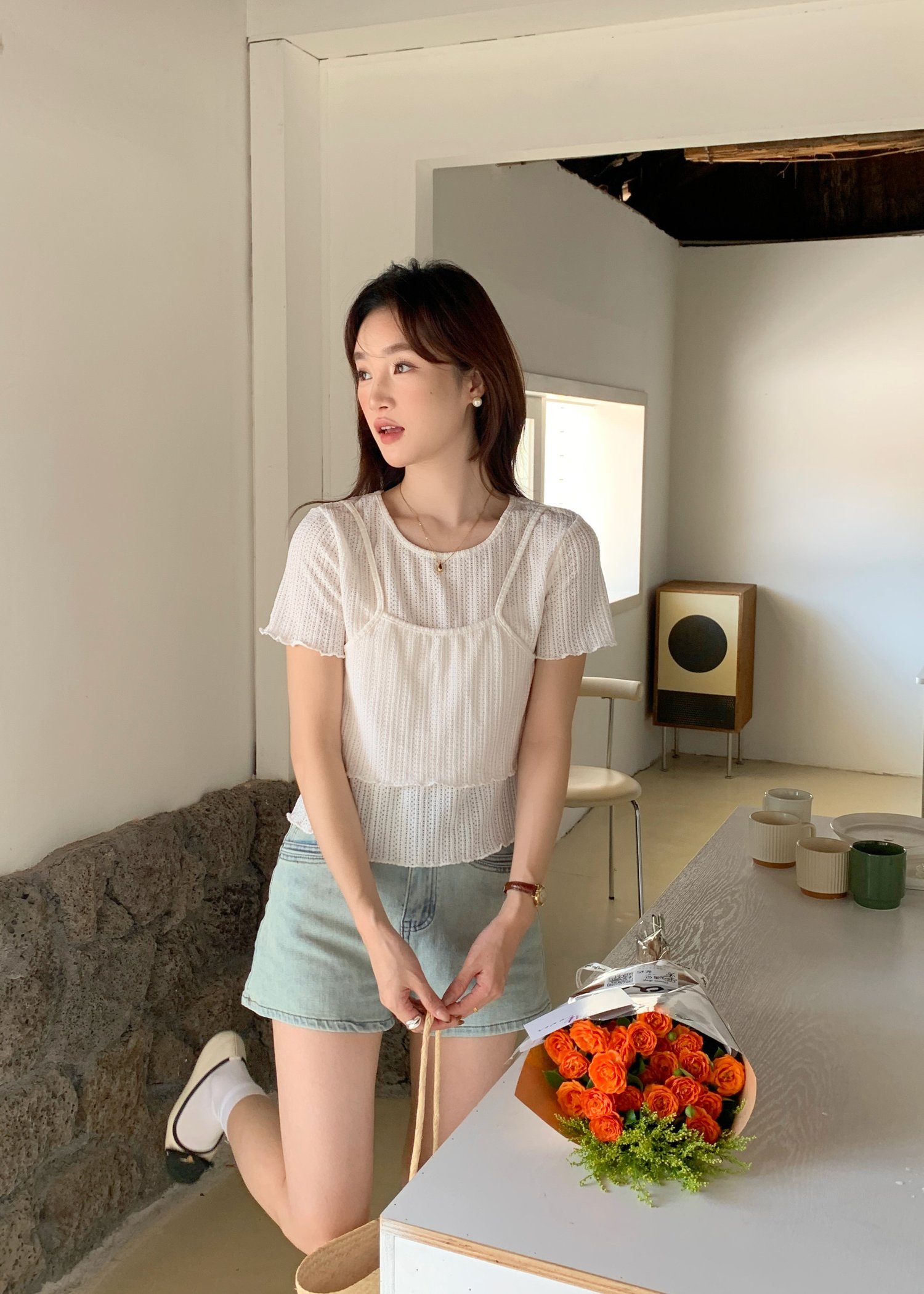 (DEFECT) Jolly Basic Top in Milk White