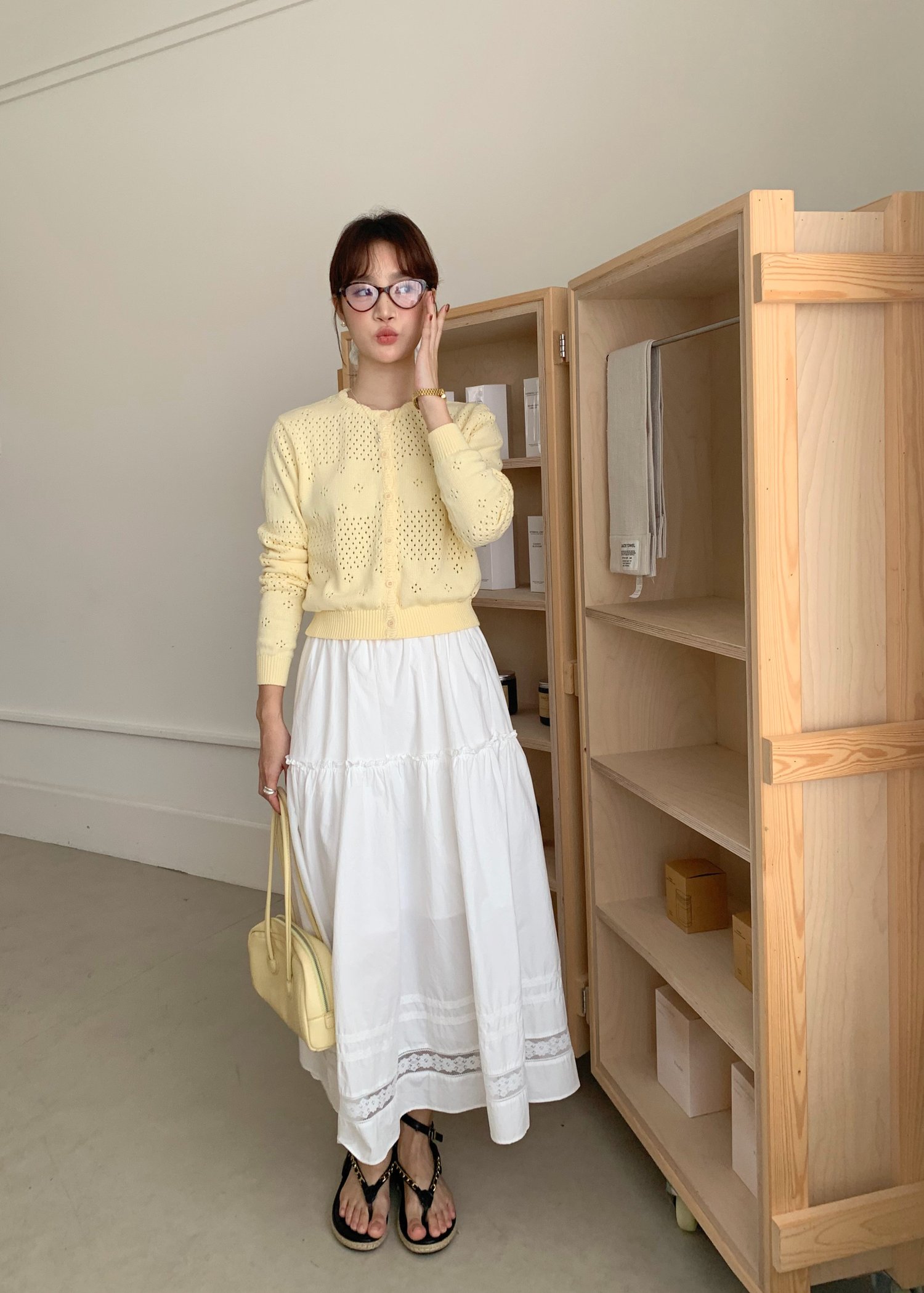 Lacey Flare Long Skirt in White