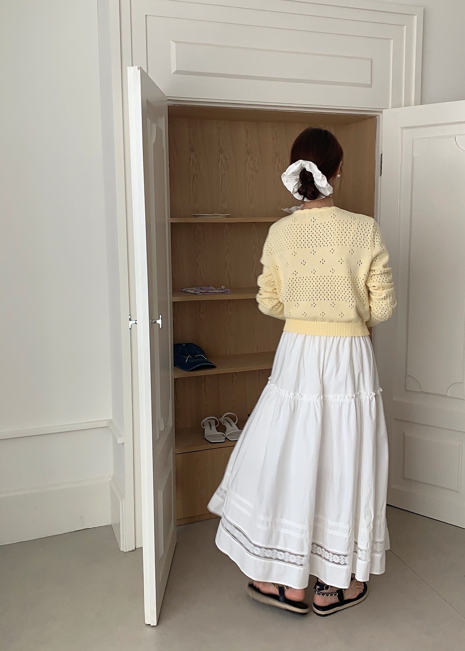 Lacey Flare Long Skirt in White
