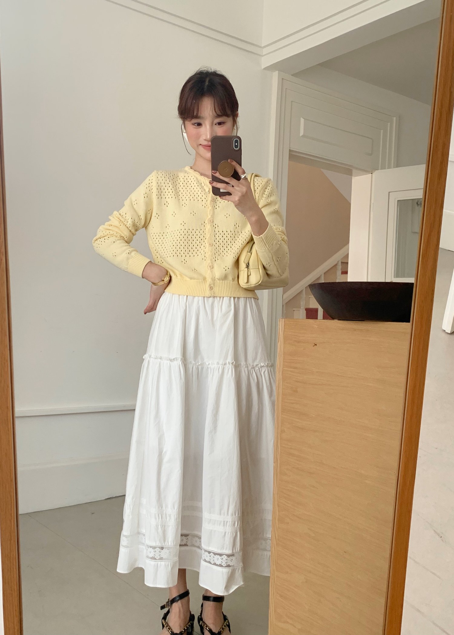 Lacey Flare Long Skirt in White