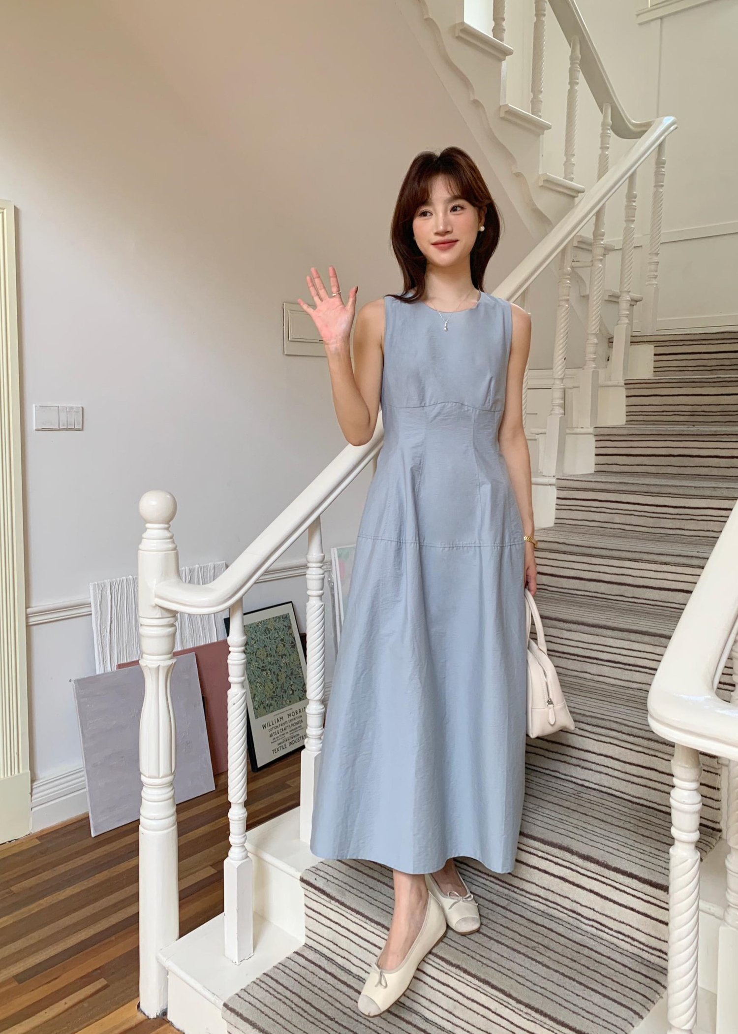 Mona A-Line Long Dress in Blue