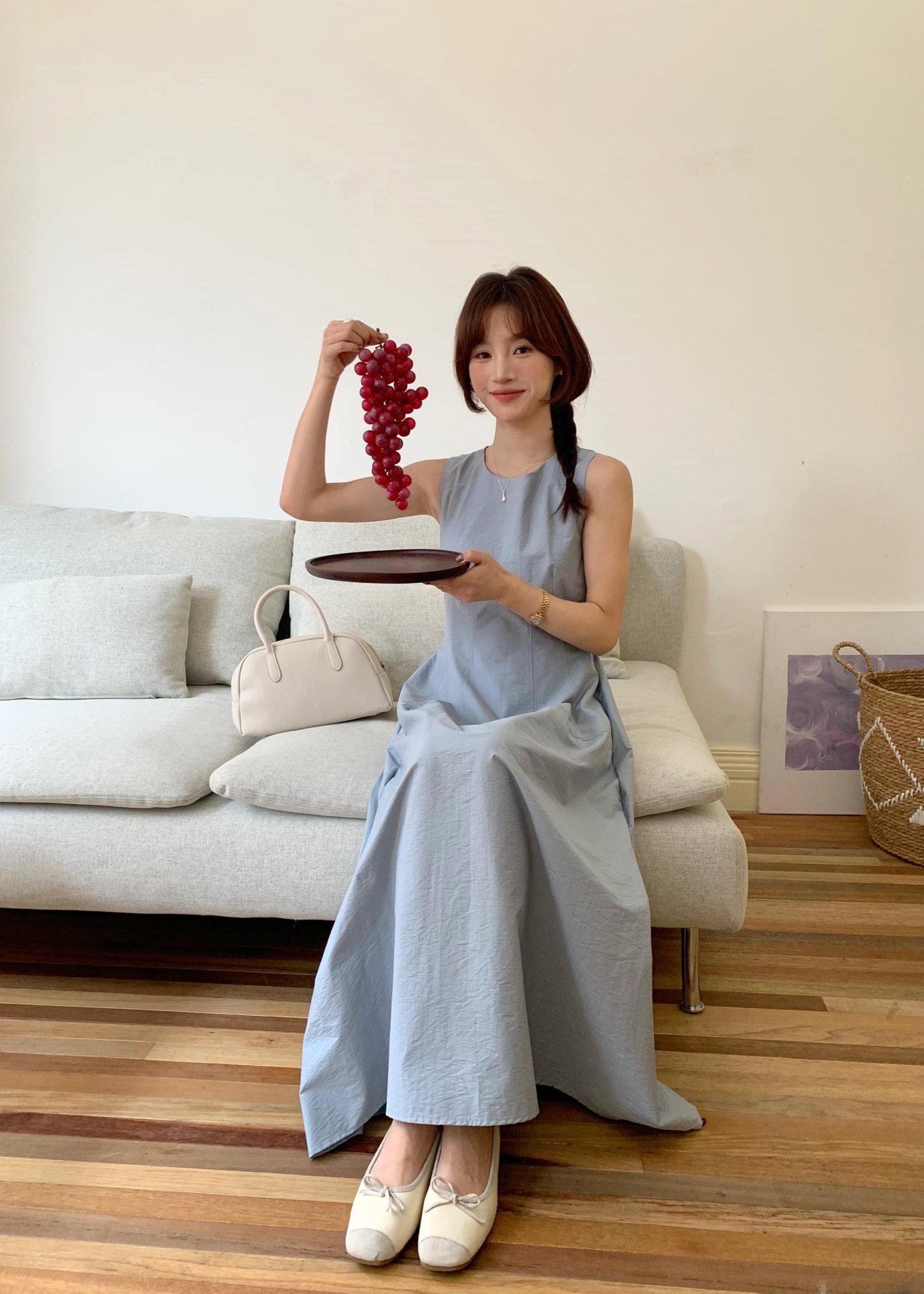Mona A-Line Long Dress in Blue