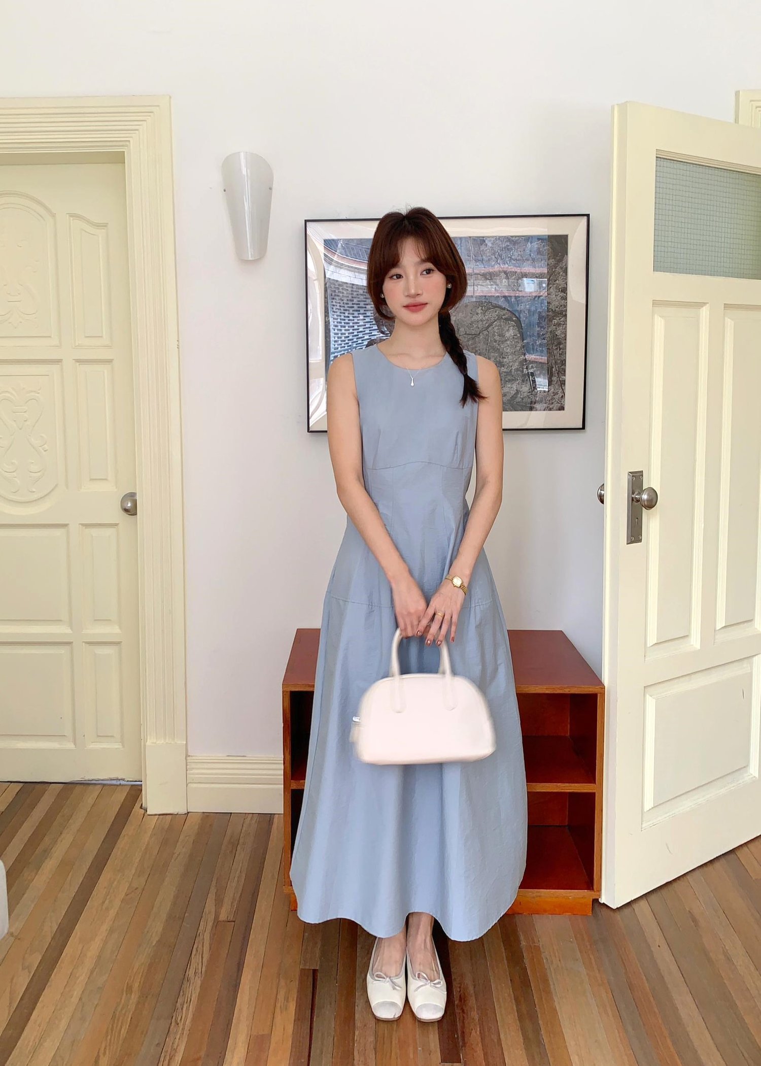 Mona A-Line Long Dress in Blue