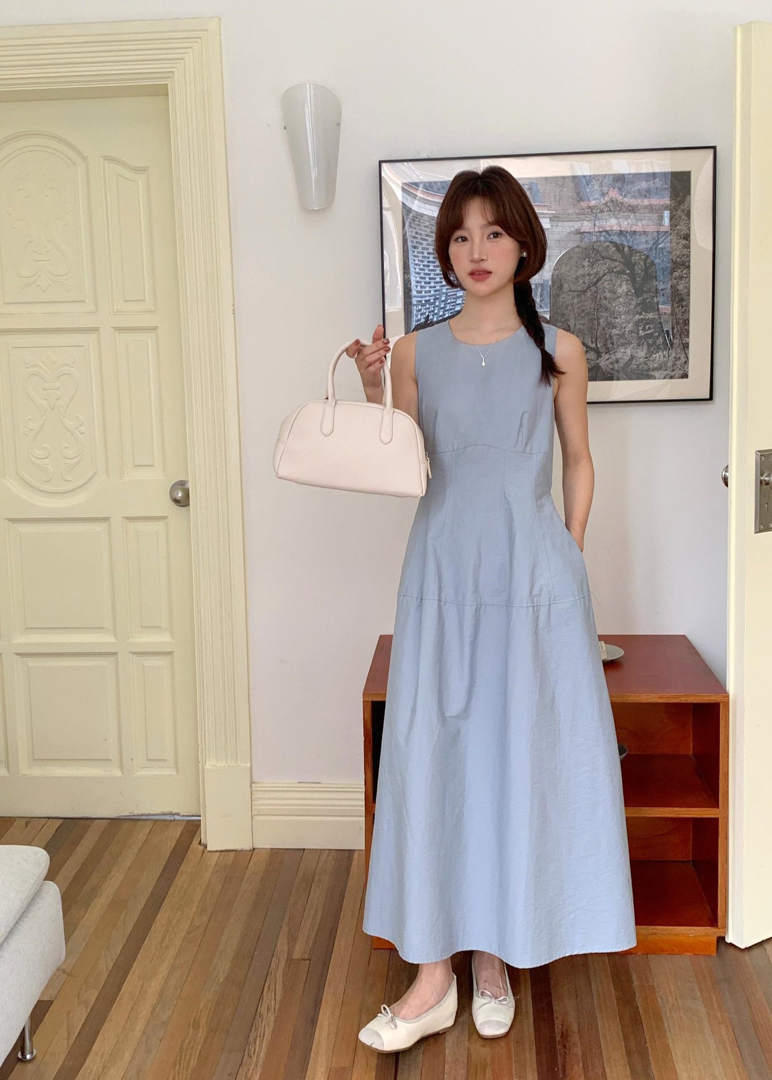 Mona A-Line Long Dress in Blue